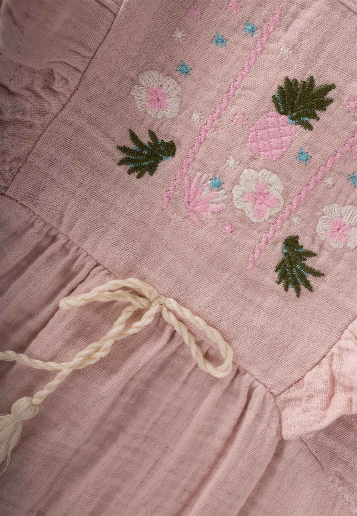 CigitRobası Nakışlı Fırfırlı Müslin Tulum 0-3 Yaş Pudra Pembe