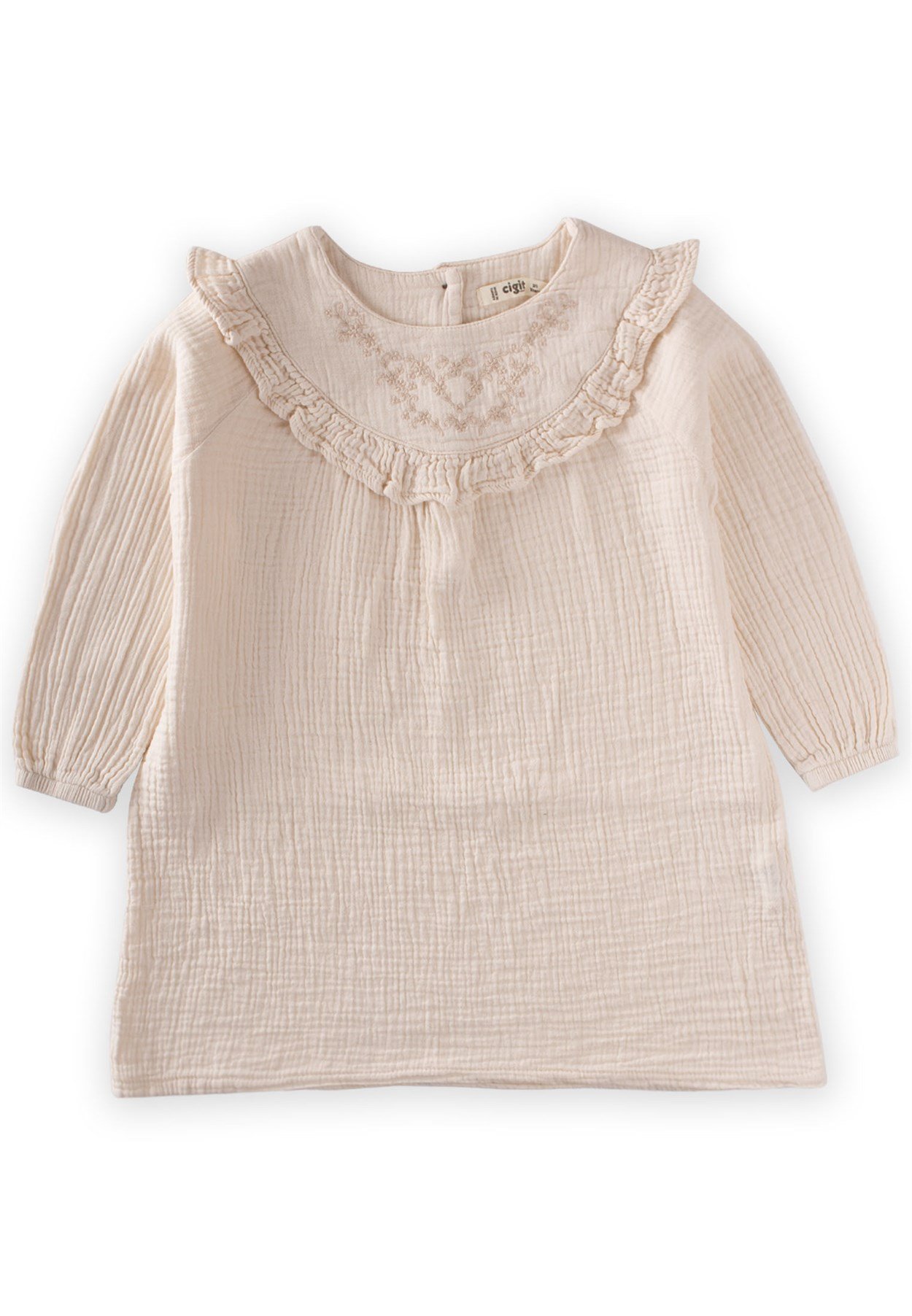 CigitRobası Nakışlı Müslin Elbise 2-8 Yaş KREM