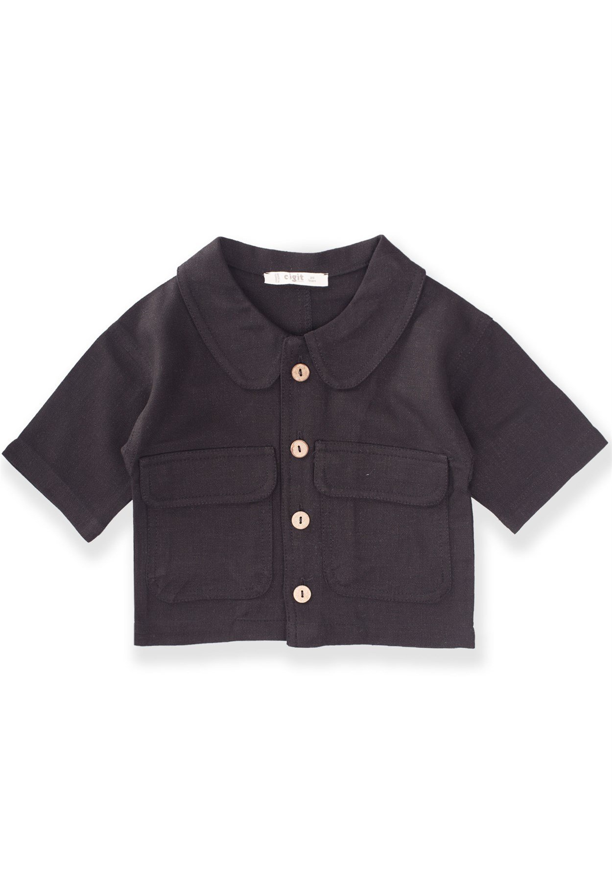 70572 - 12.CigitSarh Keten Düğmeli Ceket 2-6 Yaş Siyah