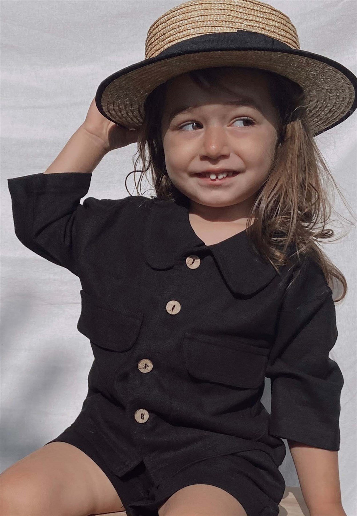 70572 - 12.CigitLinen Buttoned Jacket 2-6 Age Black
