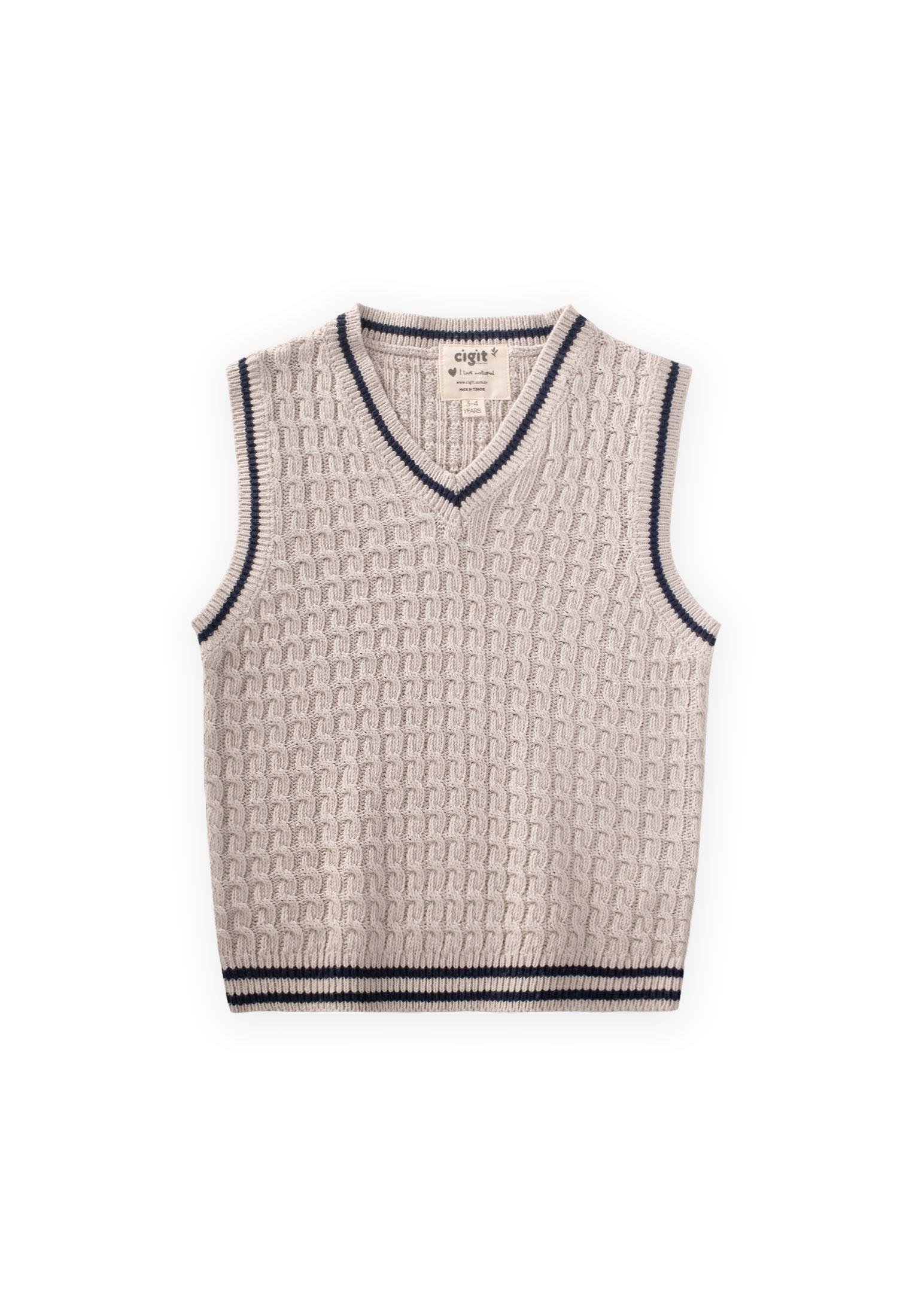 CigitSaş Örgü Triko Süeter 3-9 Yaş Taş