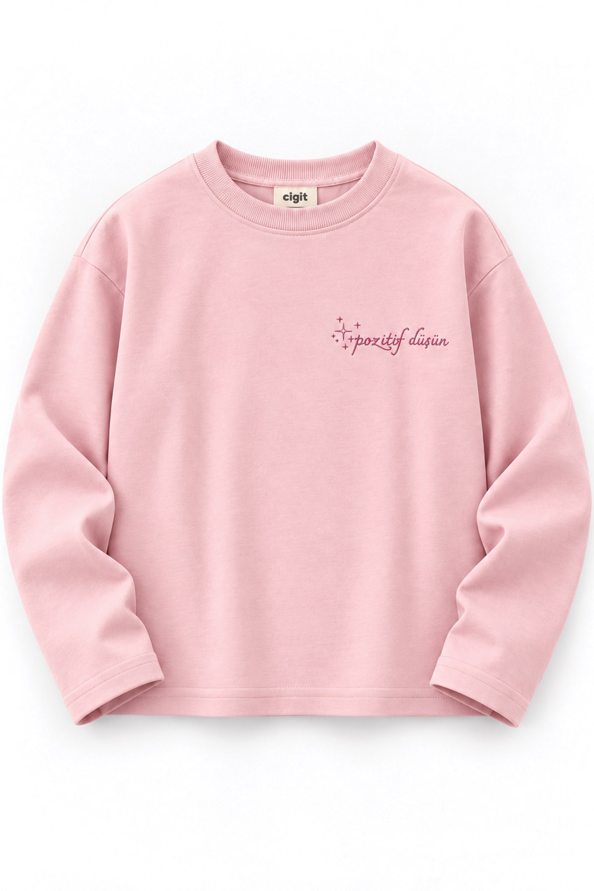 CigitSloganlı Uzun Kol T-Shirt 2-10 Yaş Pudra Pembe