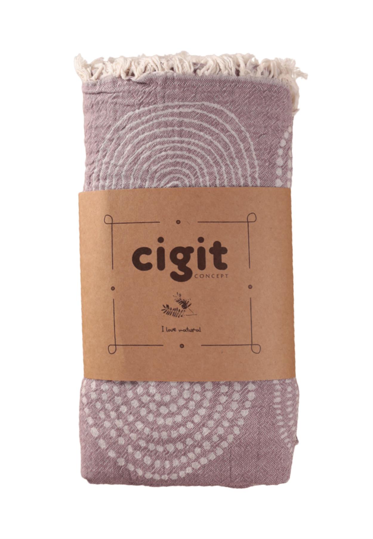 CigitTeo Desen Jakarlı Peştemal Havlu (Yıkanmıştır) 90X180 Cm Tarçın