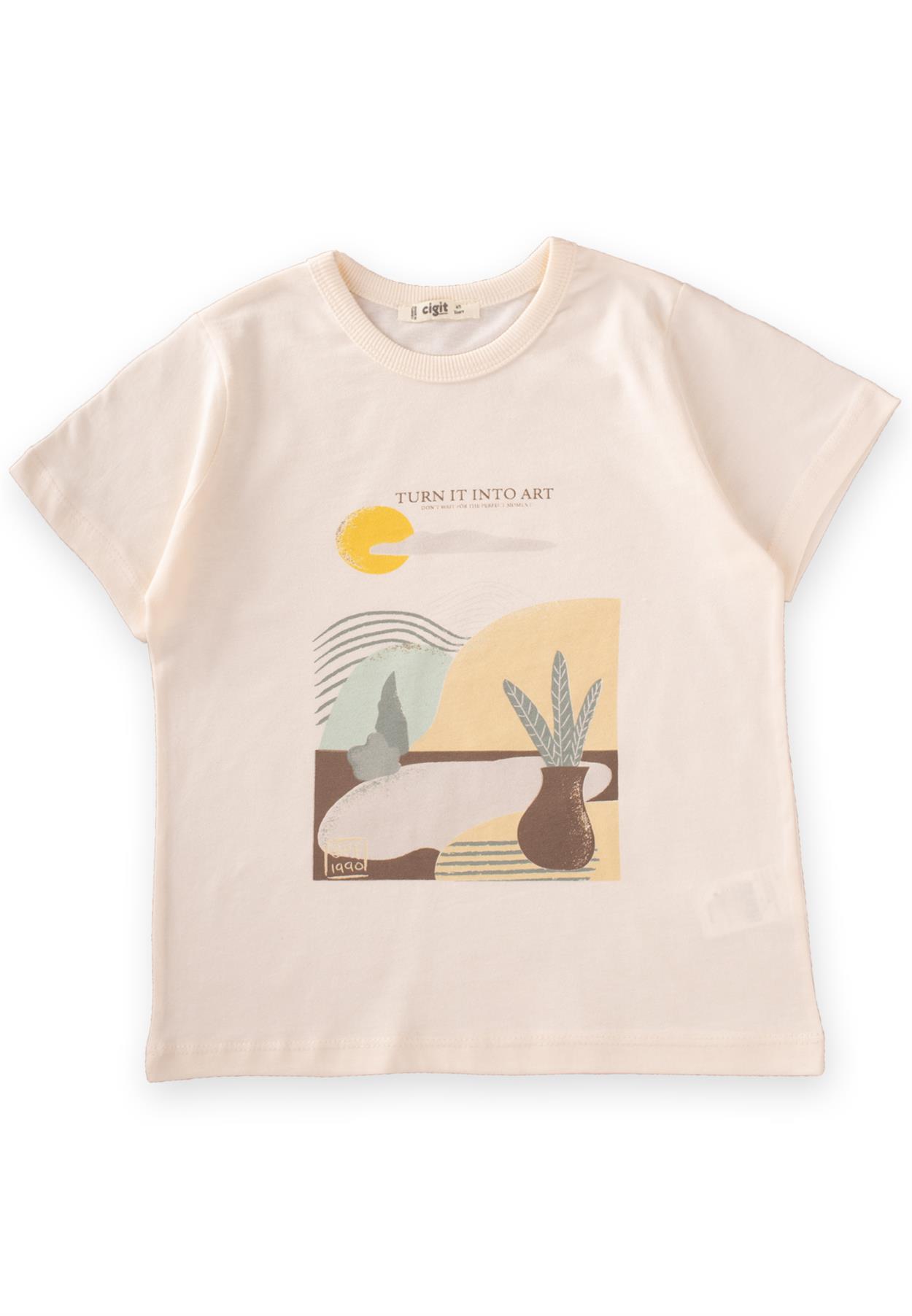 CigitTurn It Into Art Baskılı T-Shırt 3-8 Yaş Kum