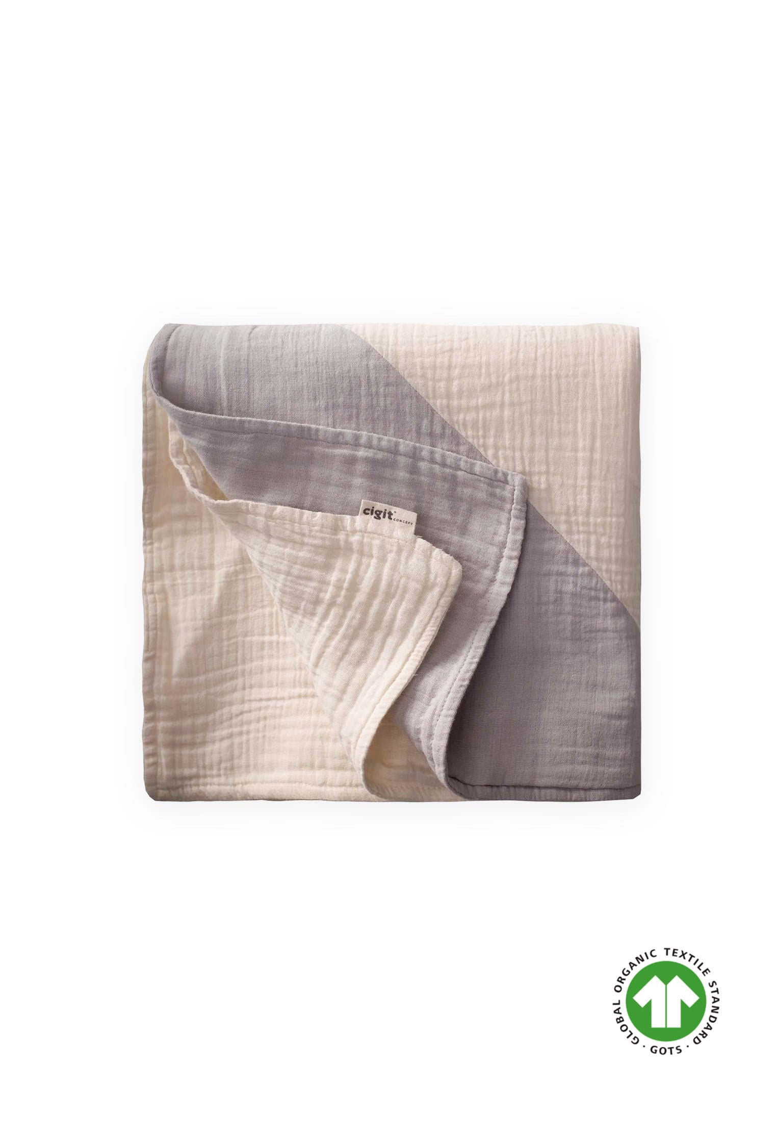 CigitÜçgen Köşeli Çift Kat Organik Müslin Battaniye 85X90 Cm Ham Gri