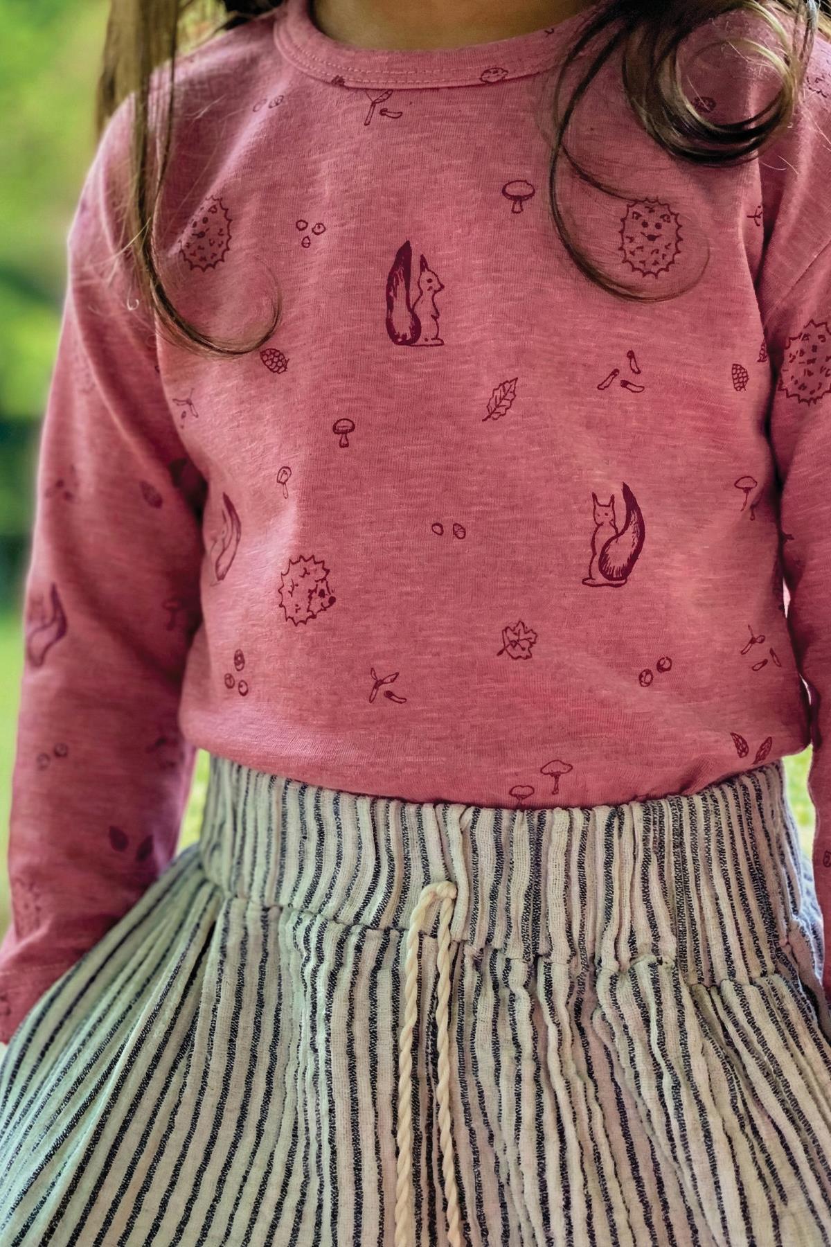 CigitUzun Kollu Desenli T-Shırt 0-3 Yaş MÜRDÜM