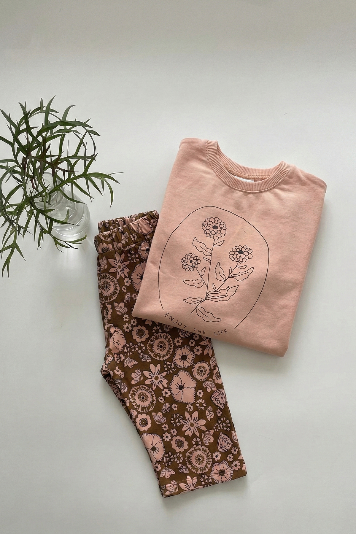 CigitUzun Kollu Desenli Yüksek Bel Pantolonlu Takım 2-8 Yaş SOMON