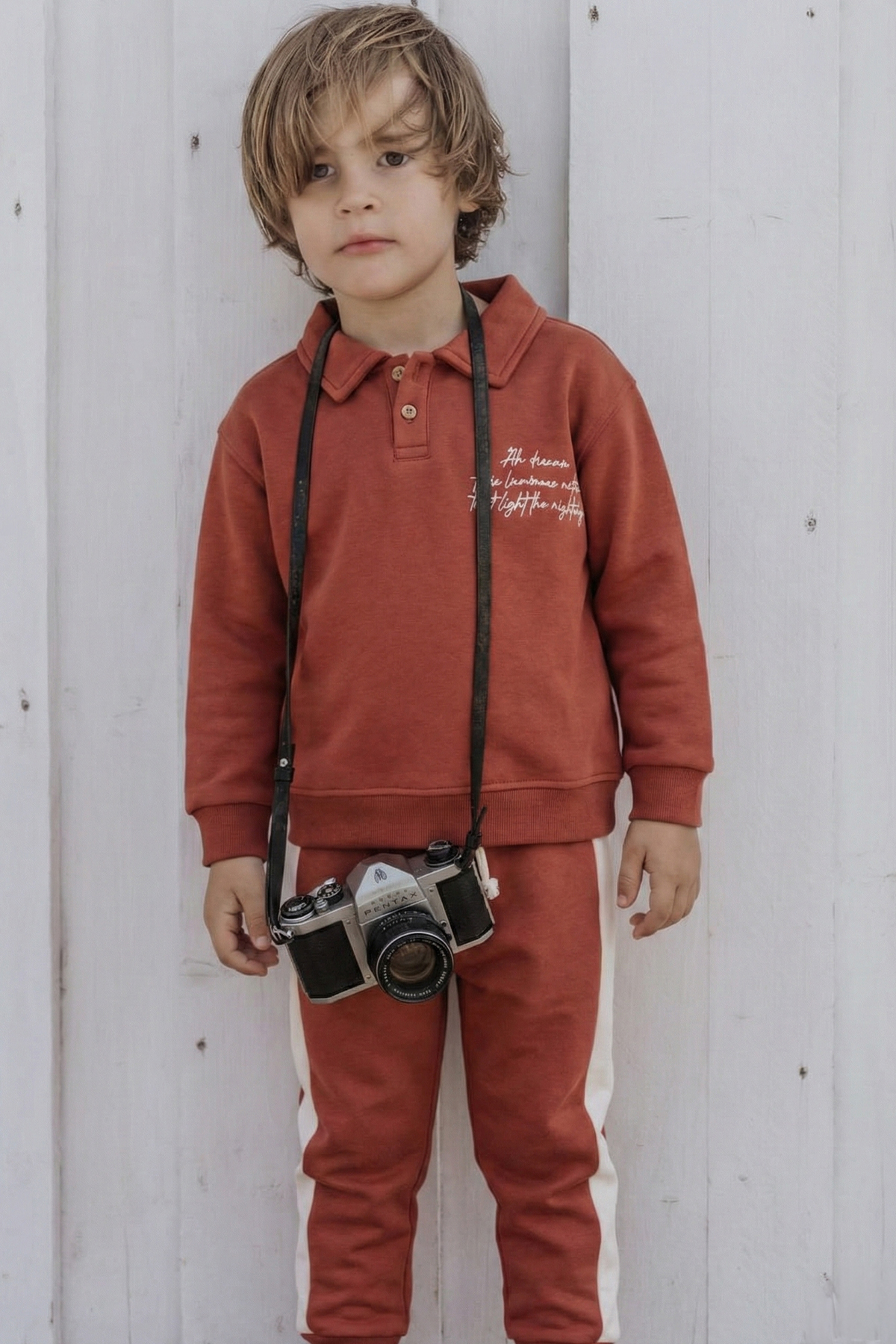 CigitYakalı Nakış İşlemeli Sweatshirt Takım 2-10 Yaş Kiremit