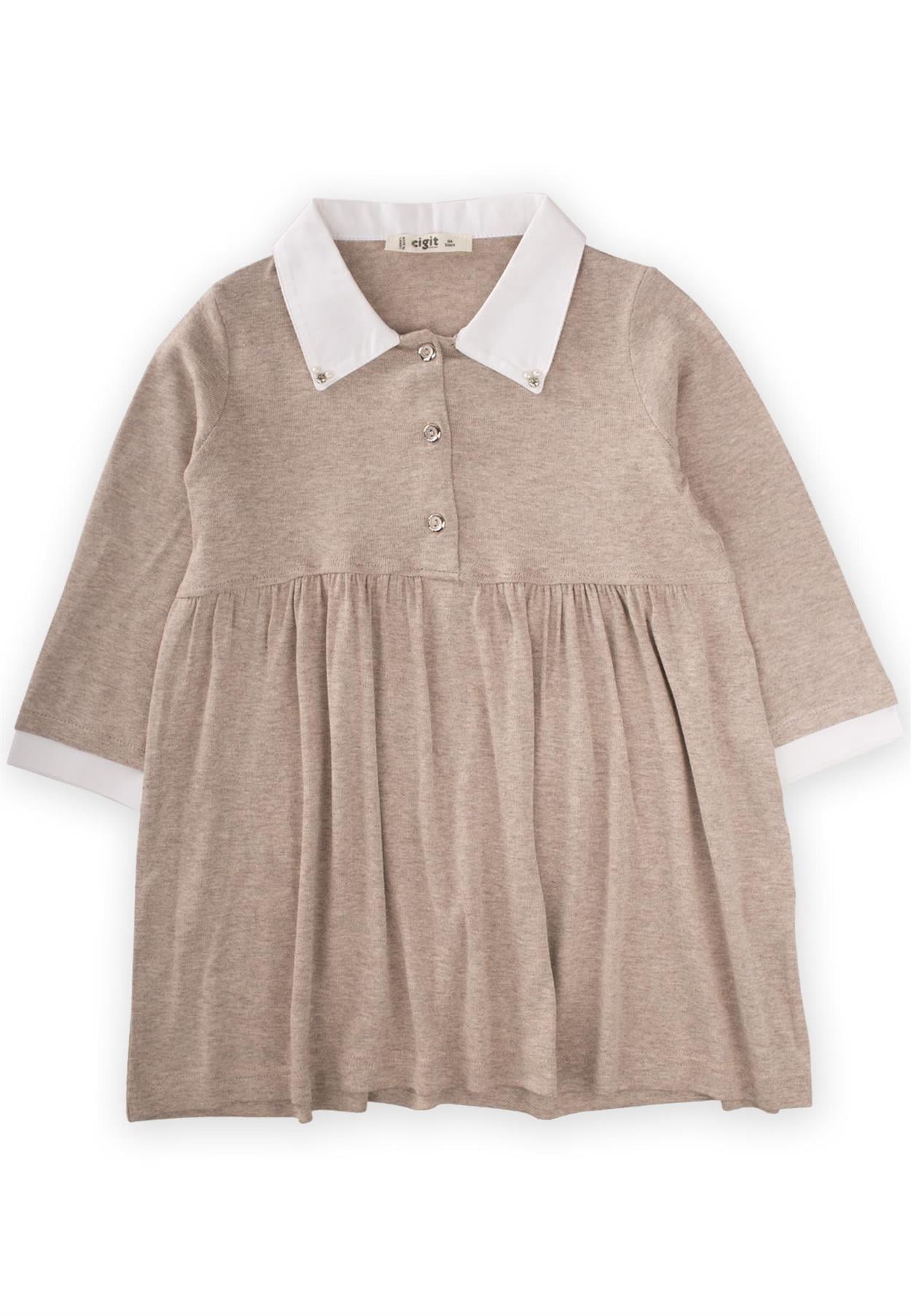 CigitYakalı Yumoş Elbise 2-6 Yaş BEJ