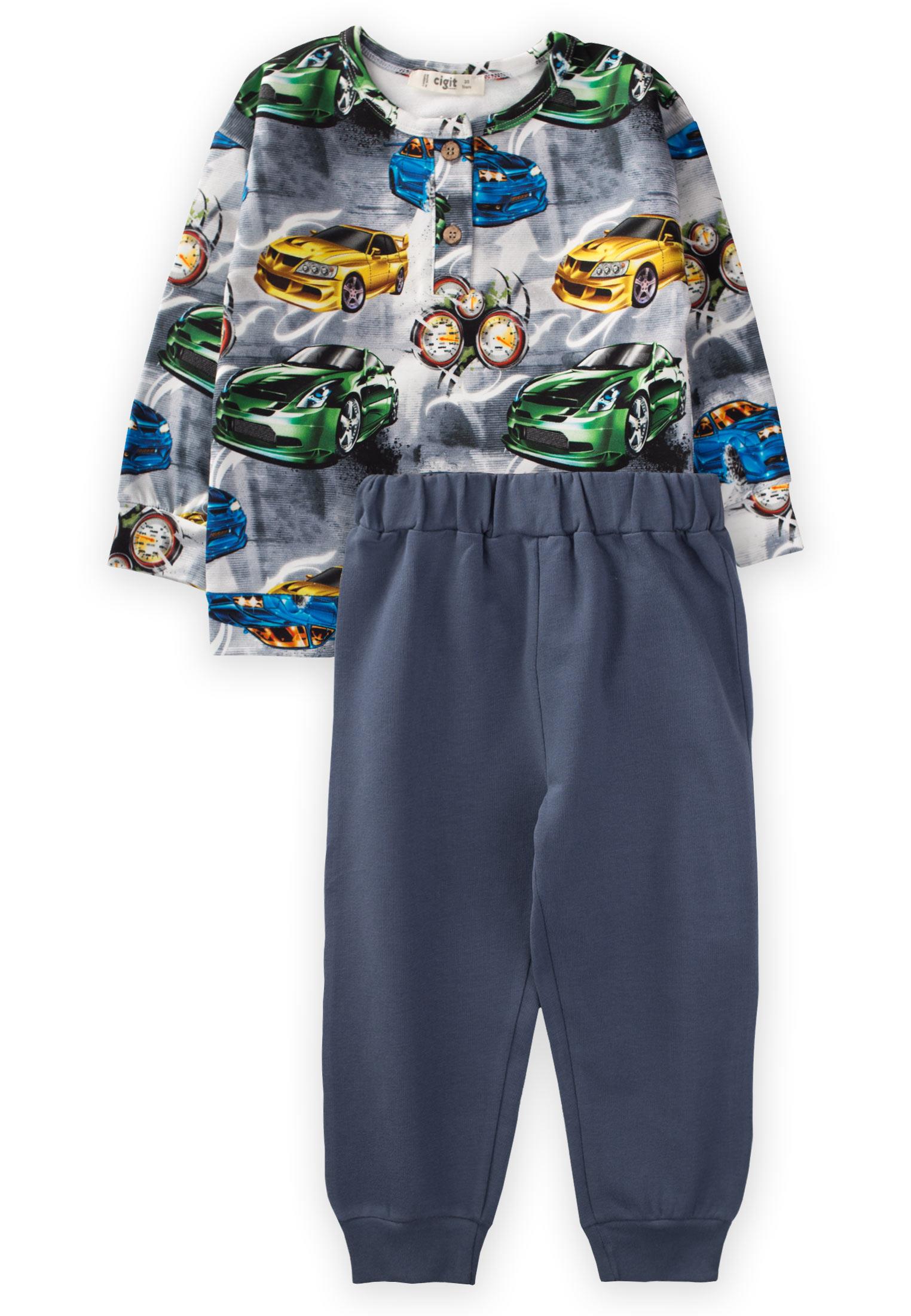 CigitAraba Desenli Sweatshirt Takım 2-7 Yaş Gri