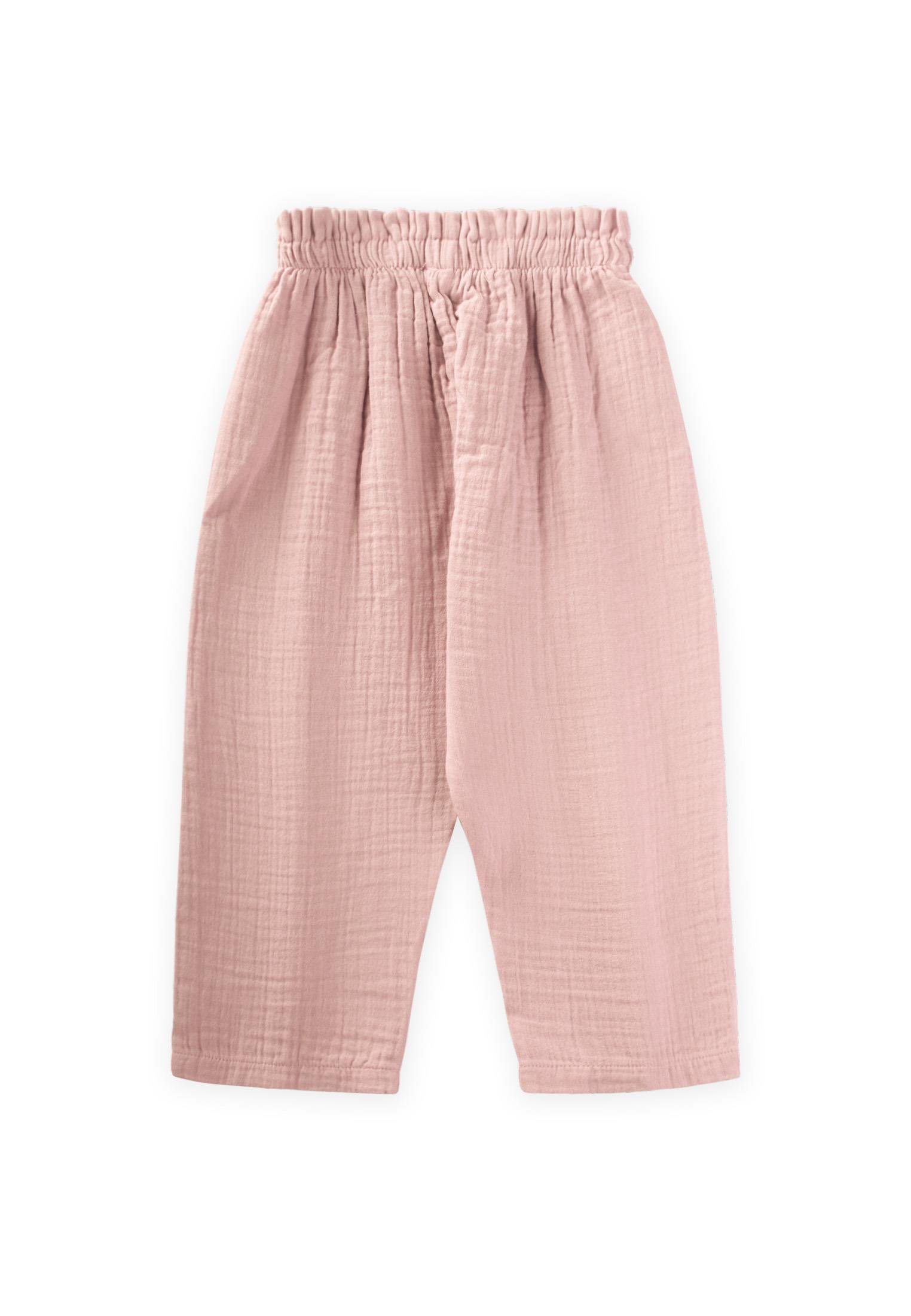 CigitBeli Fırfırlı Geniş Kesim Müslin Pantolon 1-8 Yaş PUDRA PEMBE 