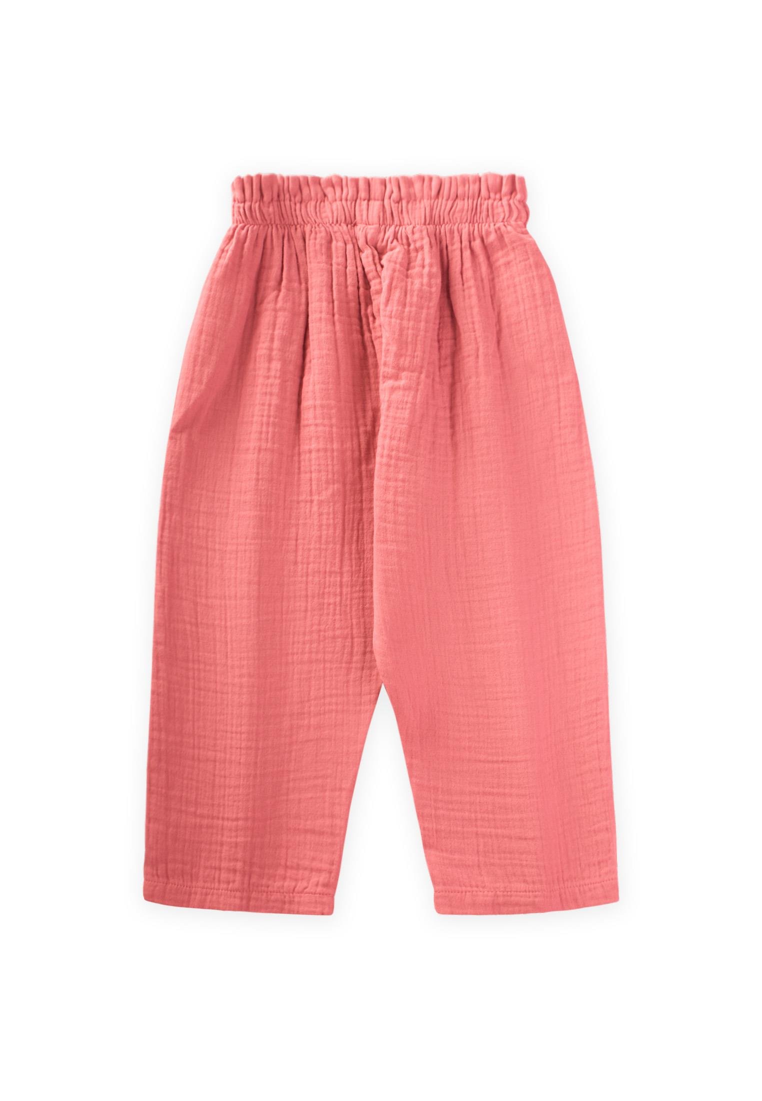 CigitOrganic Wide Cut Muslin Trousers with Ruffle Waist 1-8 Years A Pink