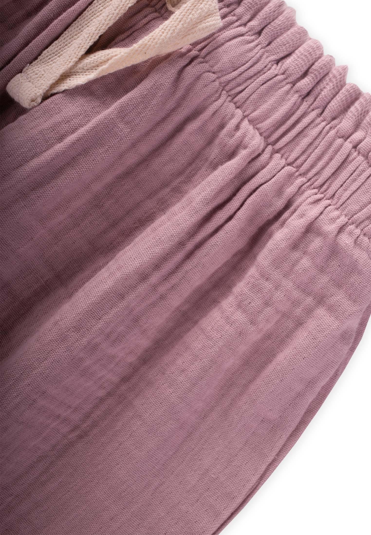 CigitOrganik Beli Fırfırlı Geniş Kesim Müslin Pantolon 1-8 Yaş Leylak