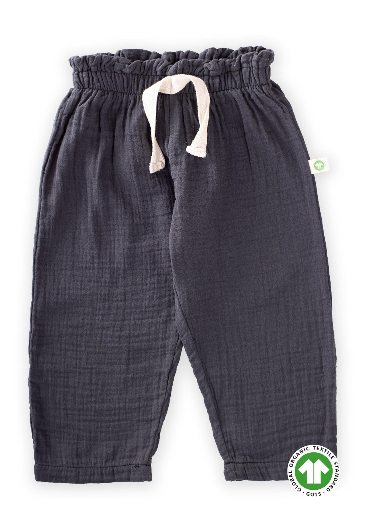 CigitOrganic Beli Fırfırlı Geniş Kesim Müslin Pantolon 1-8 Yaş Antrasit
