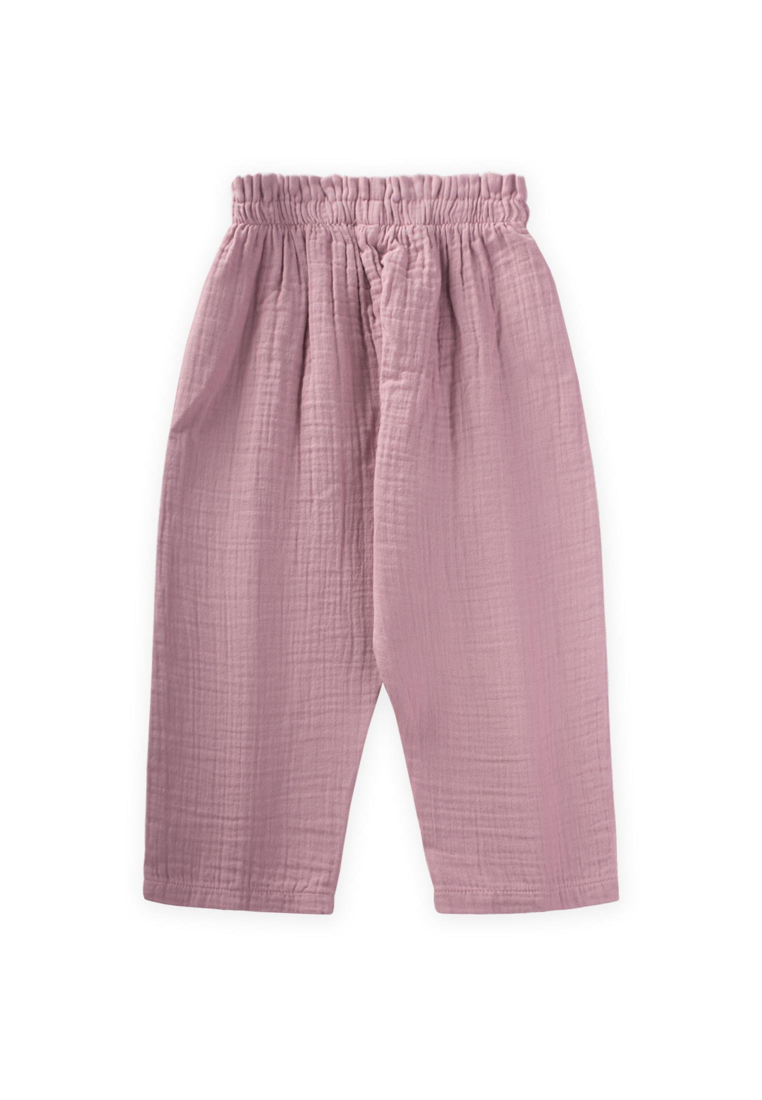 CigitOrganik Beli Fırfırlı Geniş Kesim Müslin Pantolon 1-8 Yaş Leylak