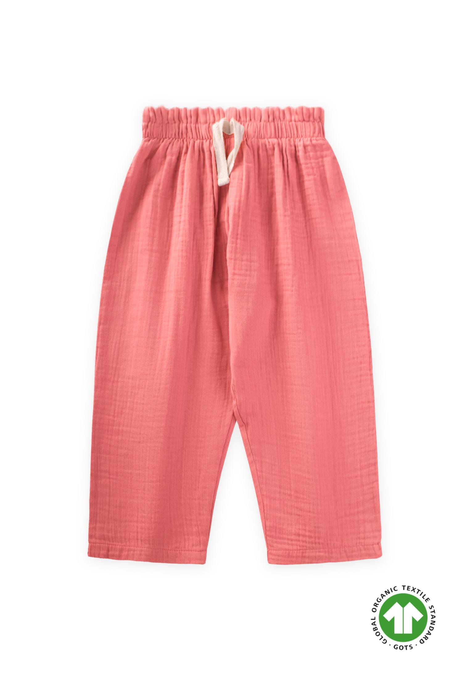 CigitOrganic Wide Cut Muslin Trousers with Ruffle Waist 1-8 Years A Pink