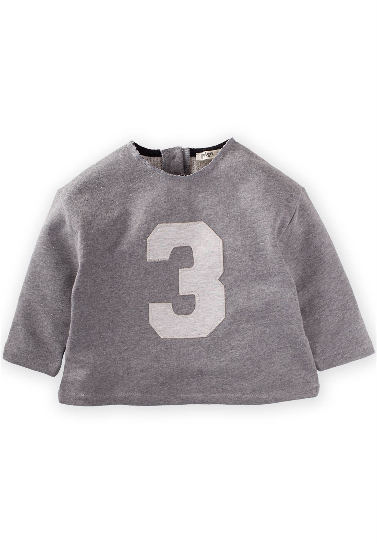 CigitÜç Aplikeli Mevsimlik Sweat 2-8 Yaş Gri Melanj
