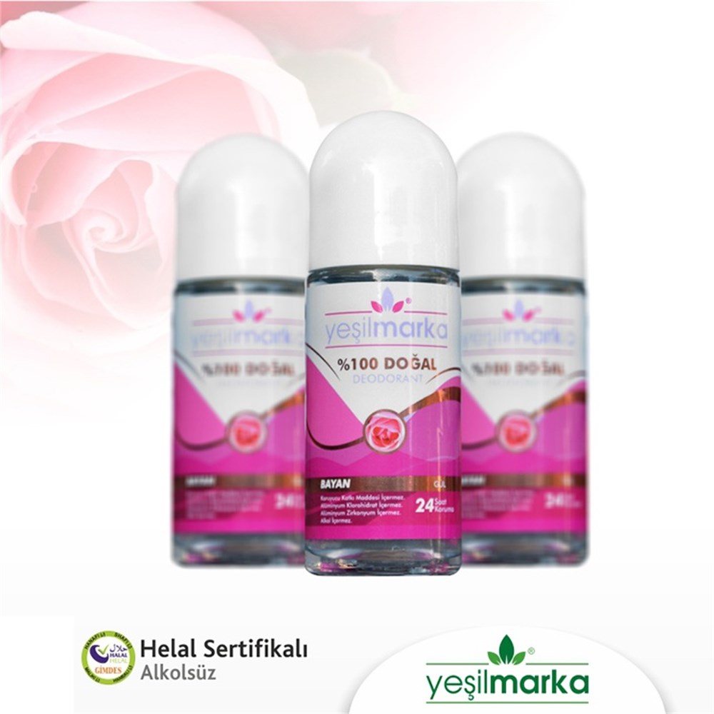 Yeşil Marka %100 Doğal Roll-On Deodorant Bayan / GÜL