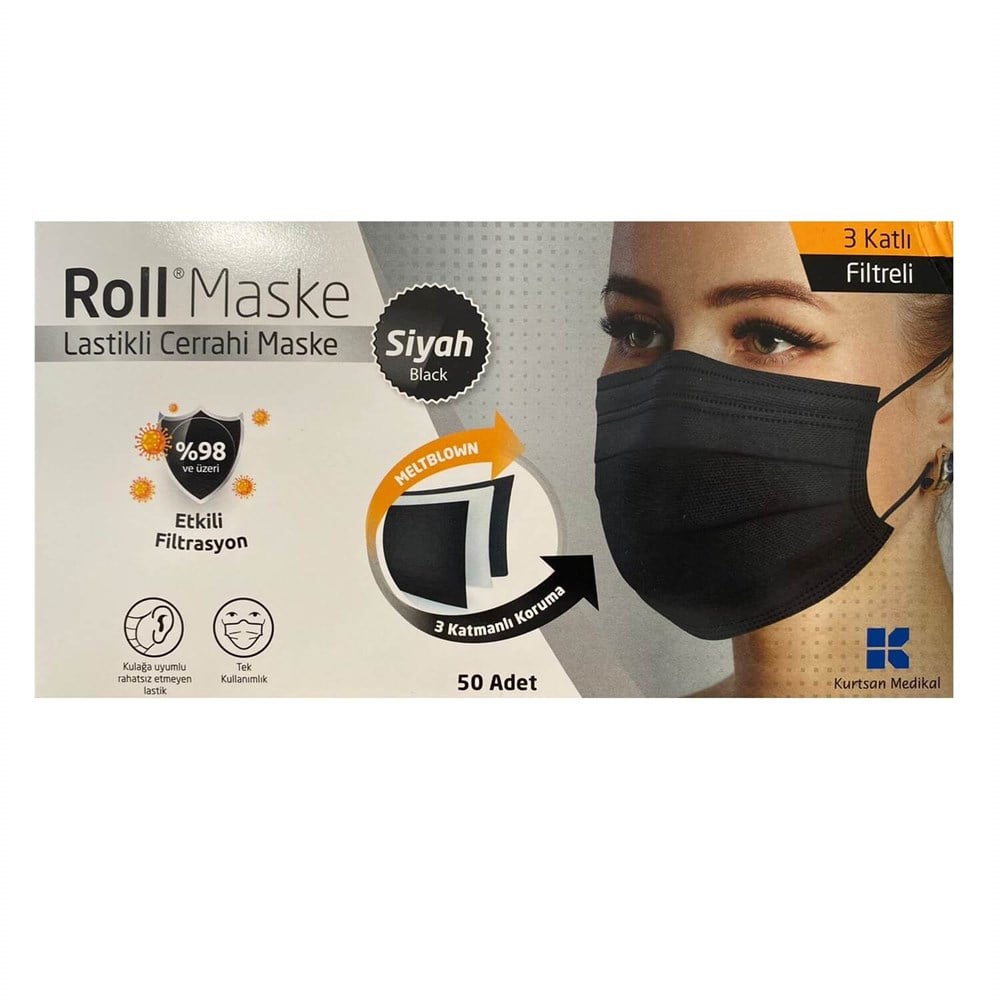 Roll Siyah Maske 50 Adet