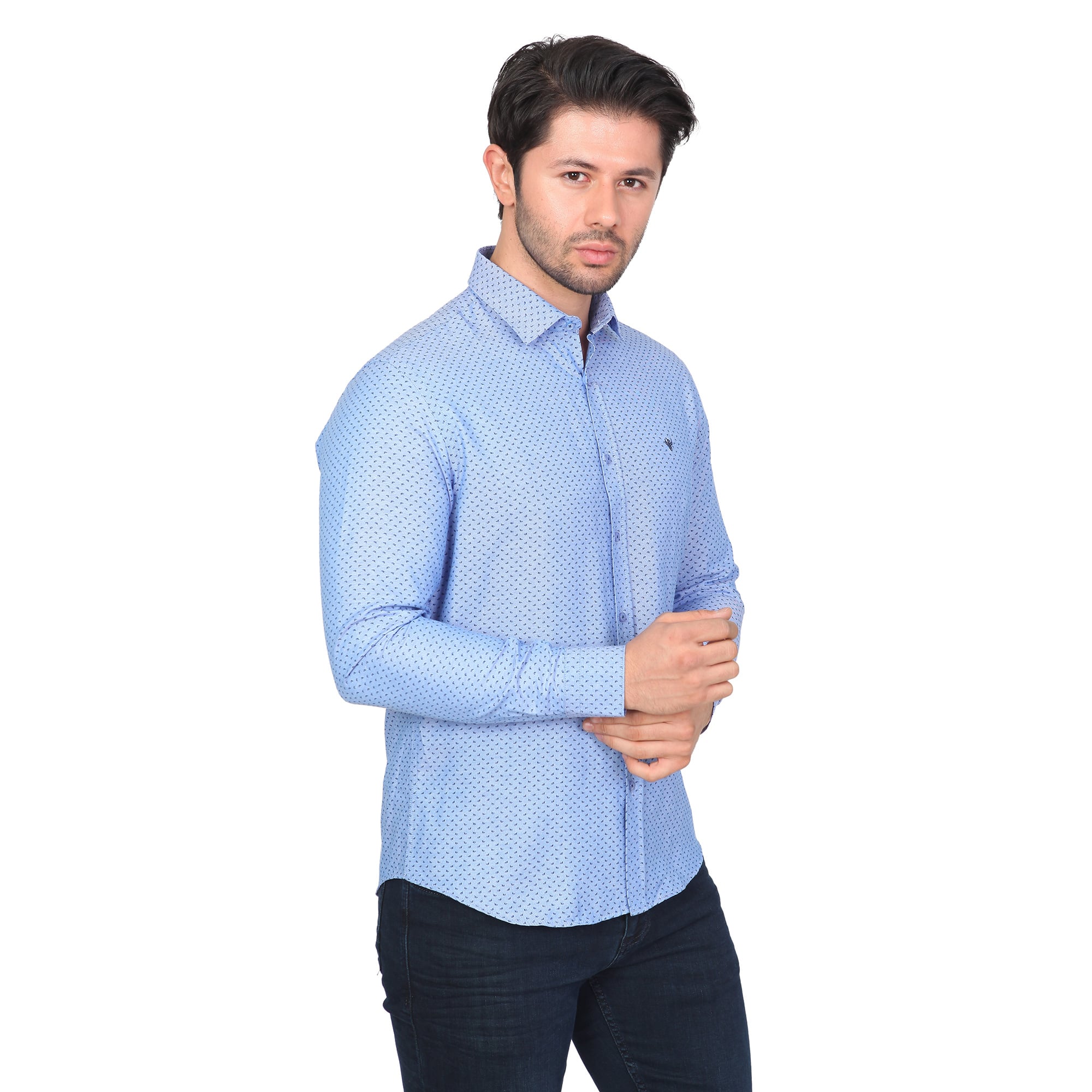 WHİTE STONE2019-Y  PAMUK- POLYESTER REGULAR GÖMLEK  REGULAR UZUNKOL  DESENLİ