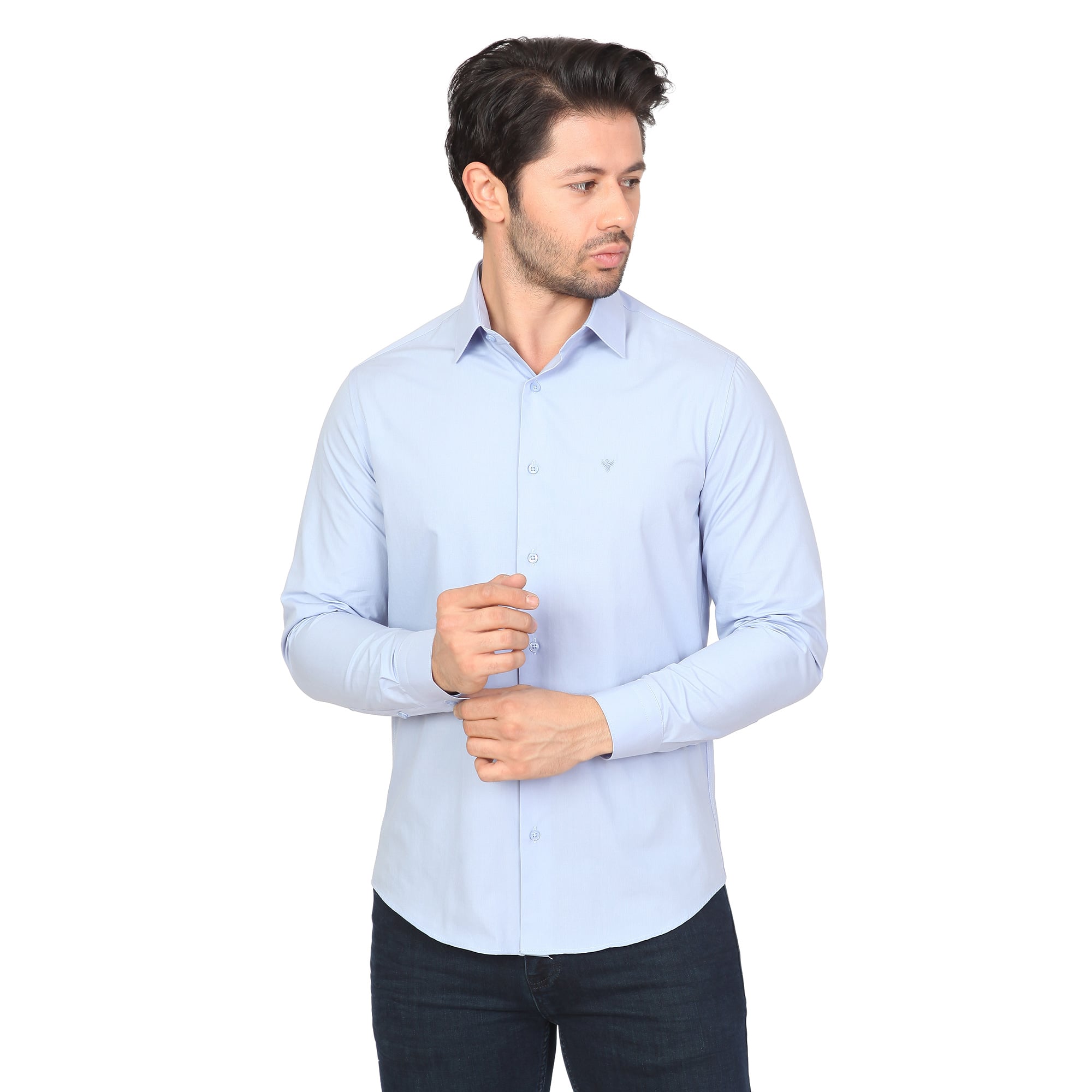 WHİTE STONE2019-Y  PAMUK- POLYESTER REGULAR GÖMLEK  REGULAR UZUNKOL  MAVİ