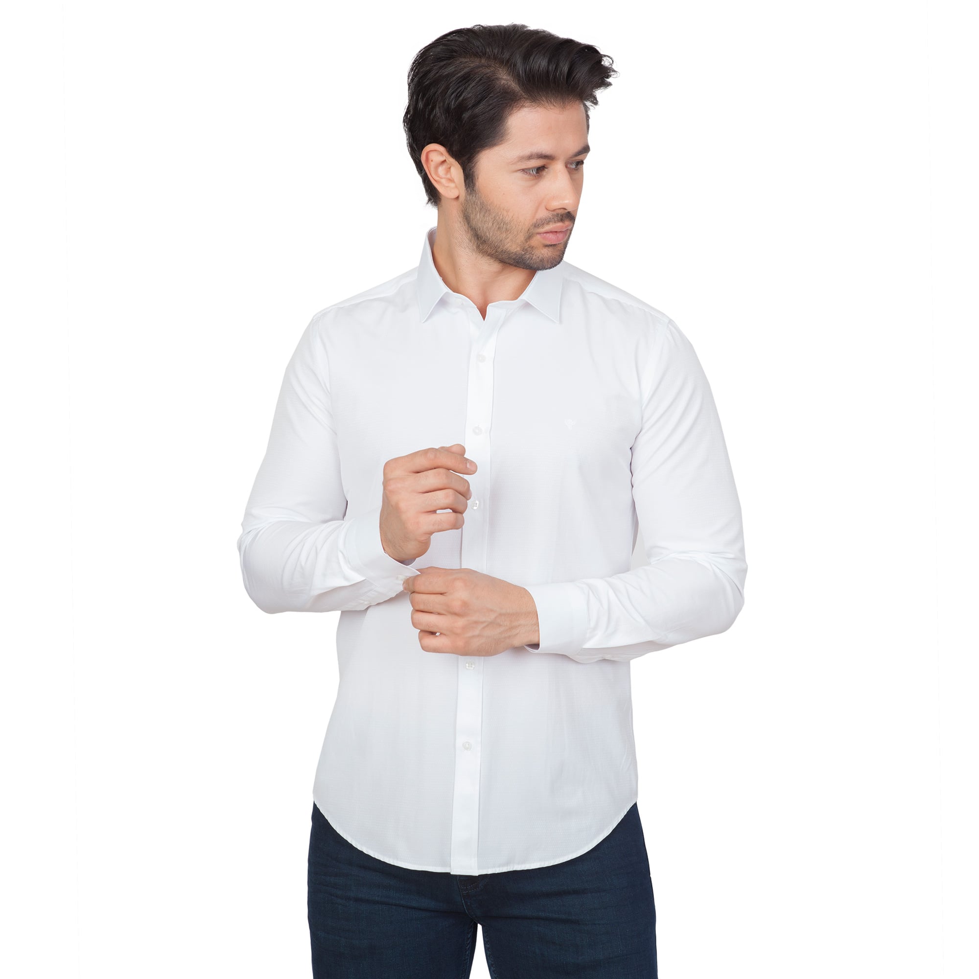 WHİTE STONE2019-Y  PAMUK- POLYESTER SLİMFİT GÖMLEK  SLİMFİT UZUNKOL  DESENLİ