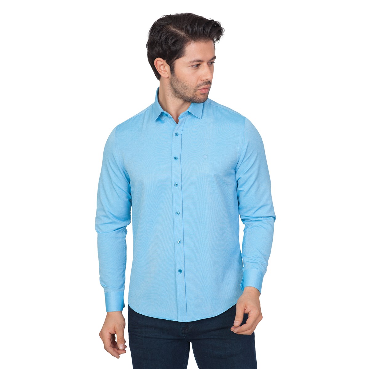 White Stone2020-K  PAMUK- POLYESTER SLİMFİT GÖMLEK  SLİMFİTT  30049-K.MAVİ