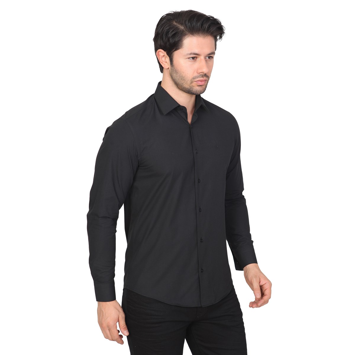 White Stone2020-K  PAMUK- POLYESTER SLİMFİT GÖMLEK  SLİMFİTT  SİYAH