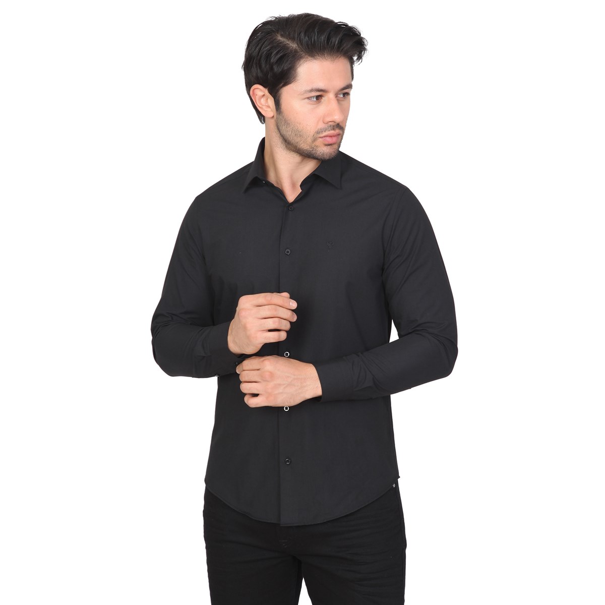 White Stone2020-K  PAMUK- POLYESTER SLİMFİT GÖMLEK  SLİMFİTT  SİYAH