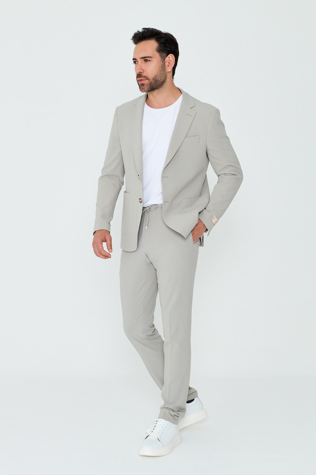 White StoneAçık Gri Mono Yaka Drop 6 Regular Fit Spor Takım Elbise