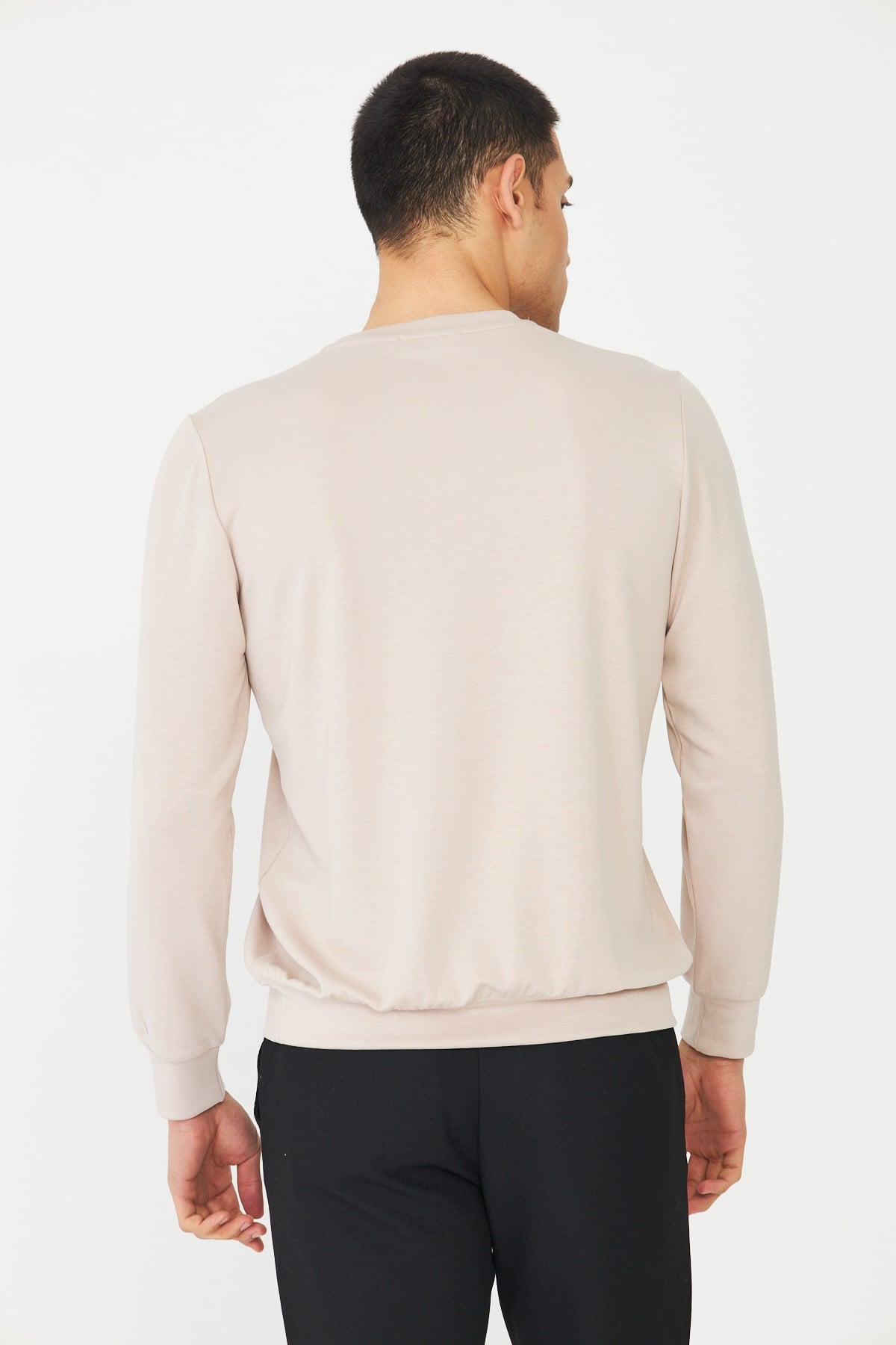 White StoneBej Basic Bisiklet Yaka Erkek Sweatshirt