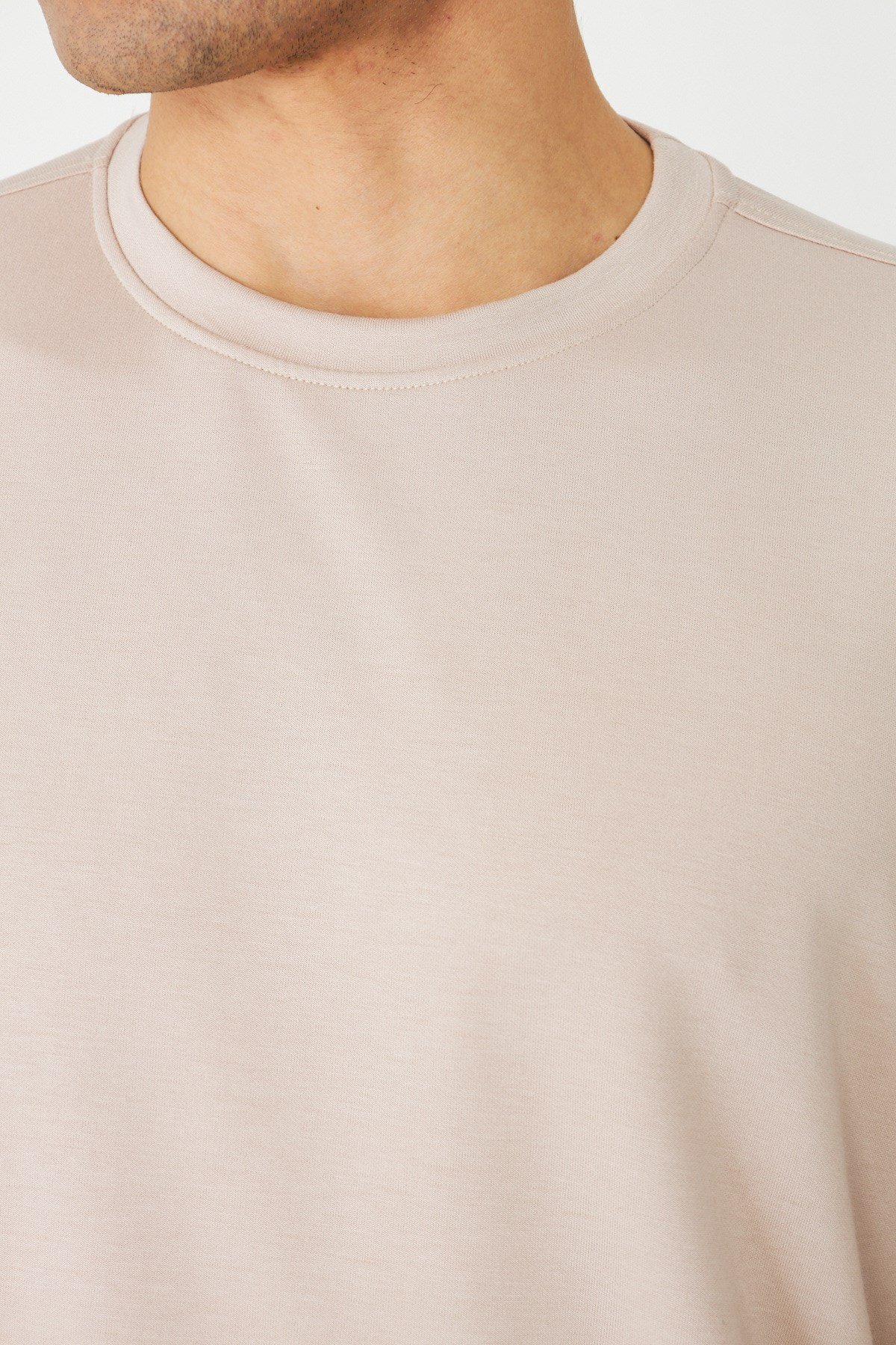 White StoneBej Basic Bisiklet Yaka Erkek Sweatshirt