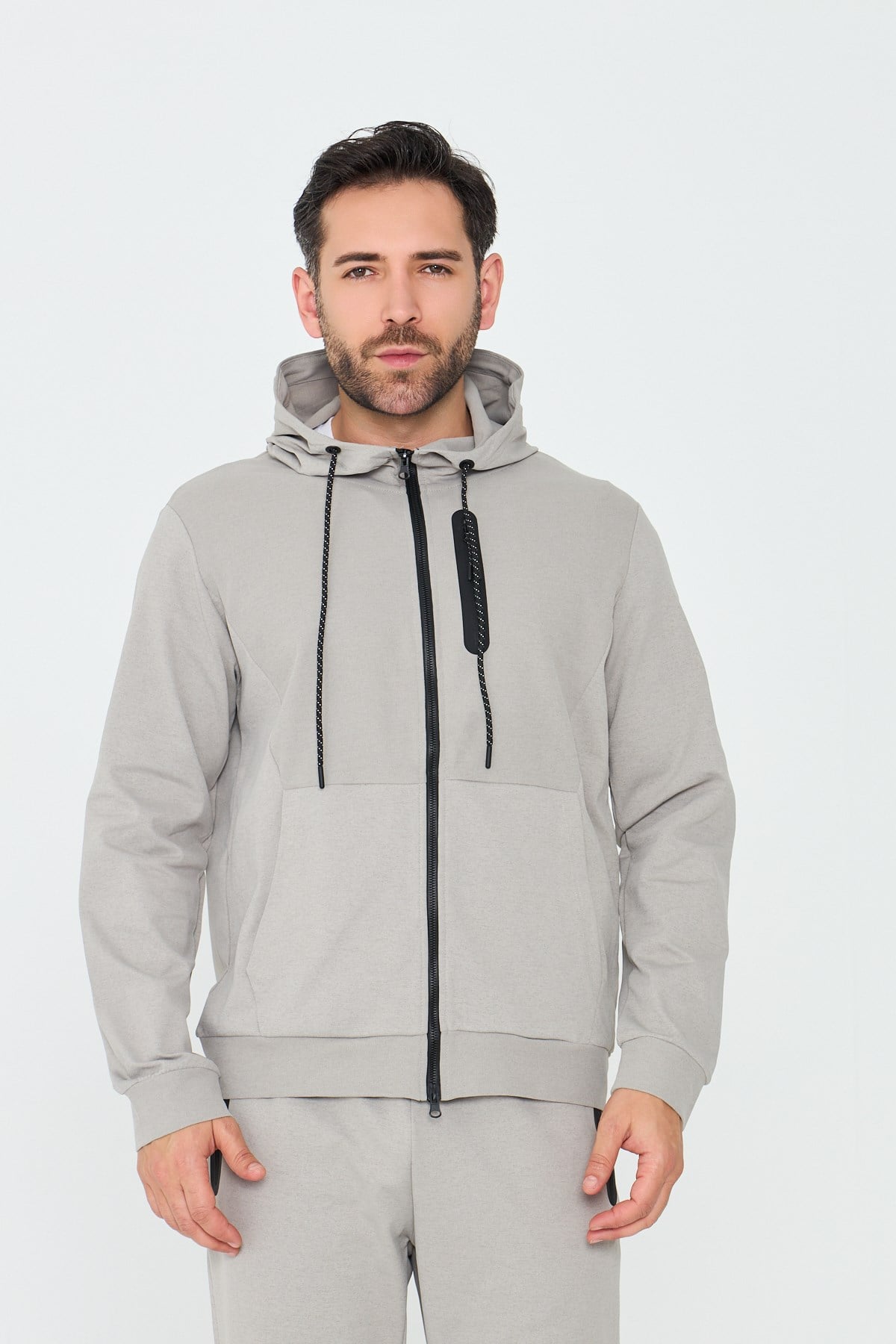 White StoneBej Kapüşonlu Fermuarlı Erkek Sweatshirt