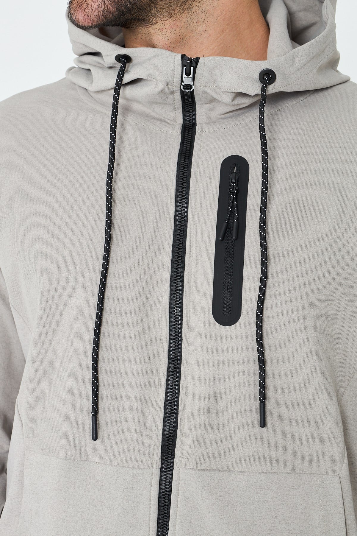 White StoneBej Kapüşonlu Fermuarlı Erkek Sweatshirt