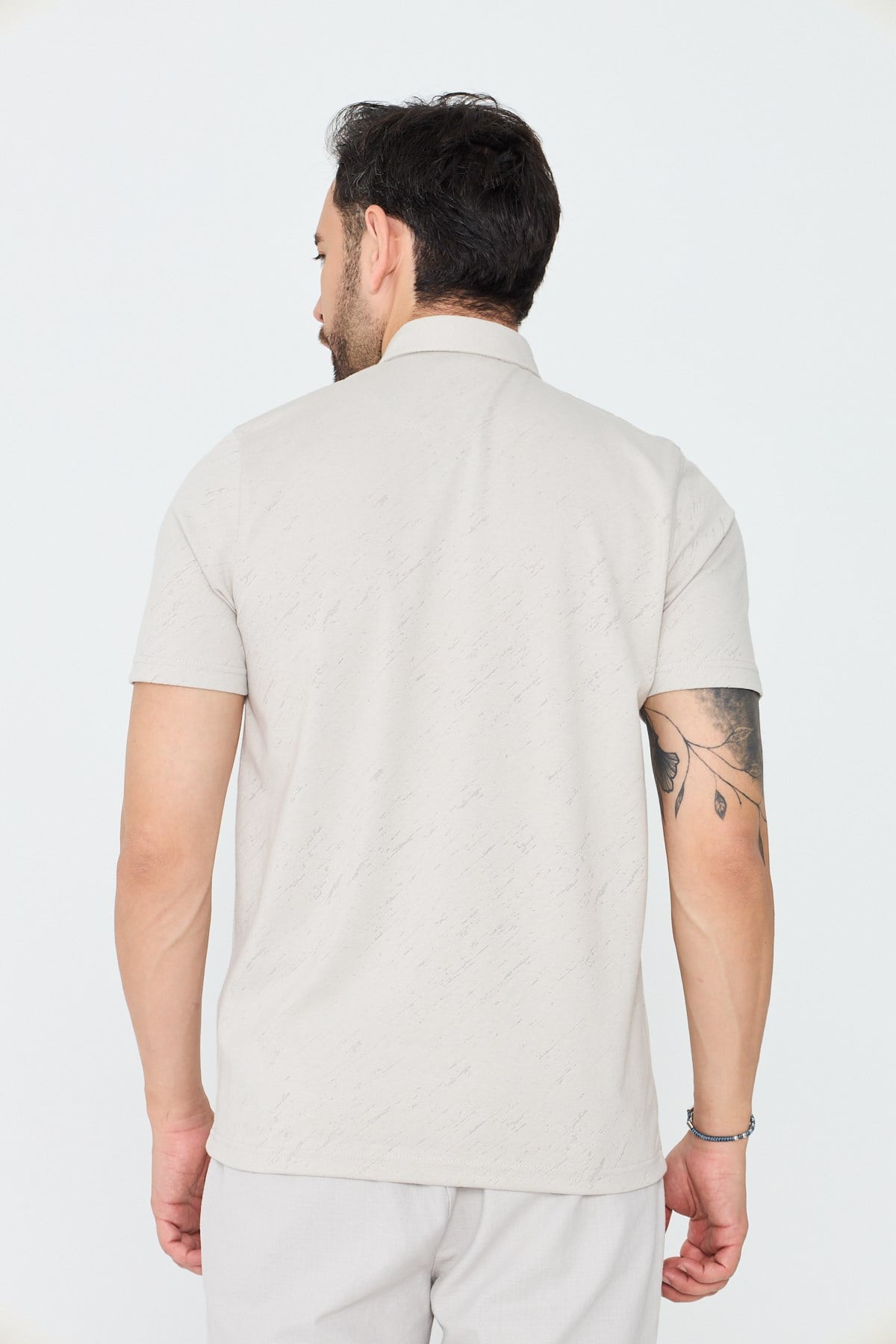 White StoneBej Mikro Desenli Düğmeli Erkek Polo Yaka Tişört