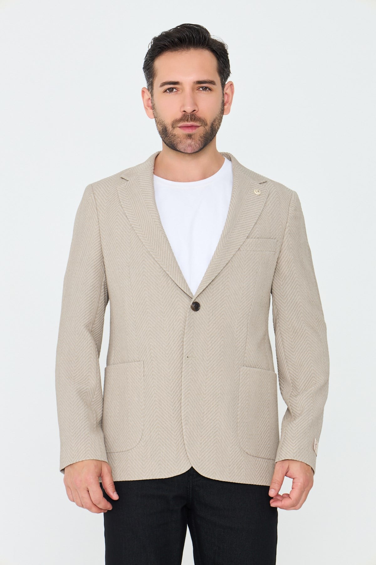 White StoneBej Mono Yaka Regular Fit Erkek Spor Ceket