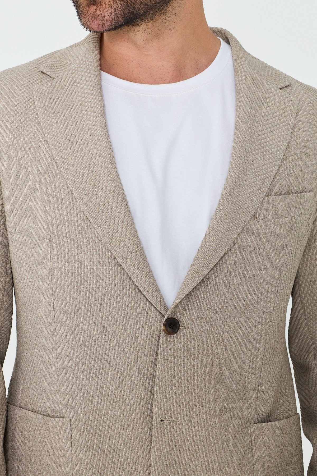 White StoneBej Mono Yaka Regular Fit Erkek Spor Ceket