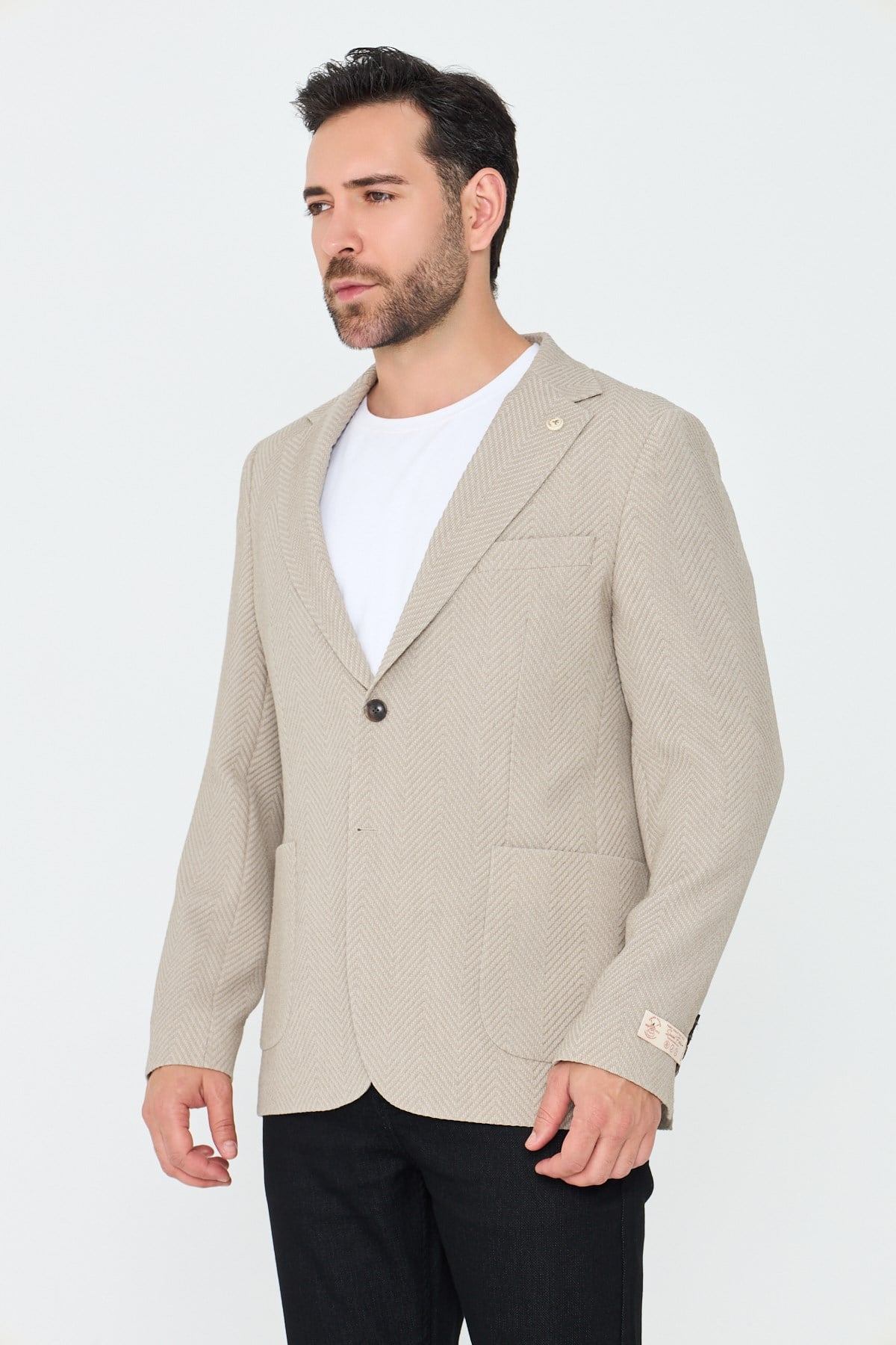 White StoneBej Mono Yaka Regular Fit Erkek Spor Ceket