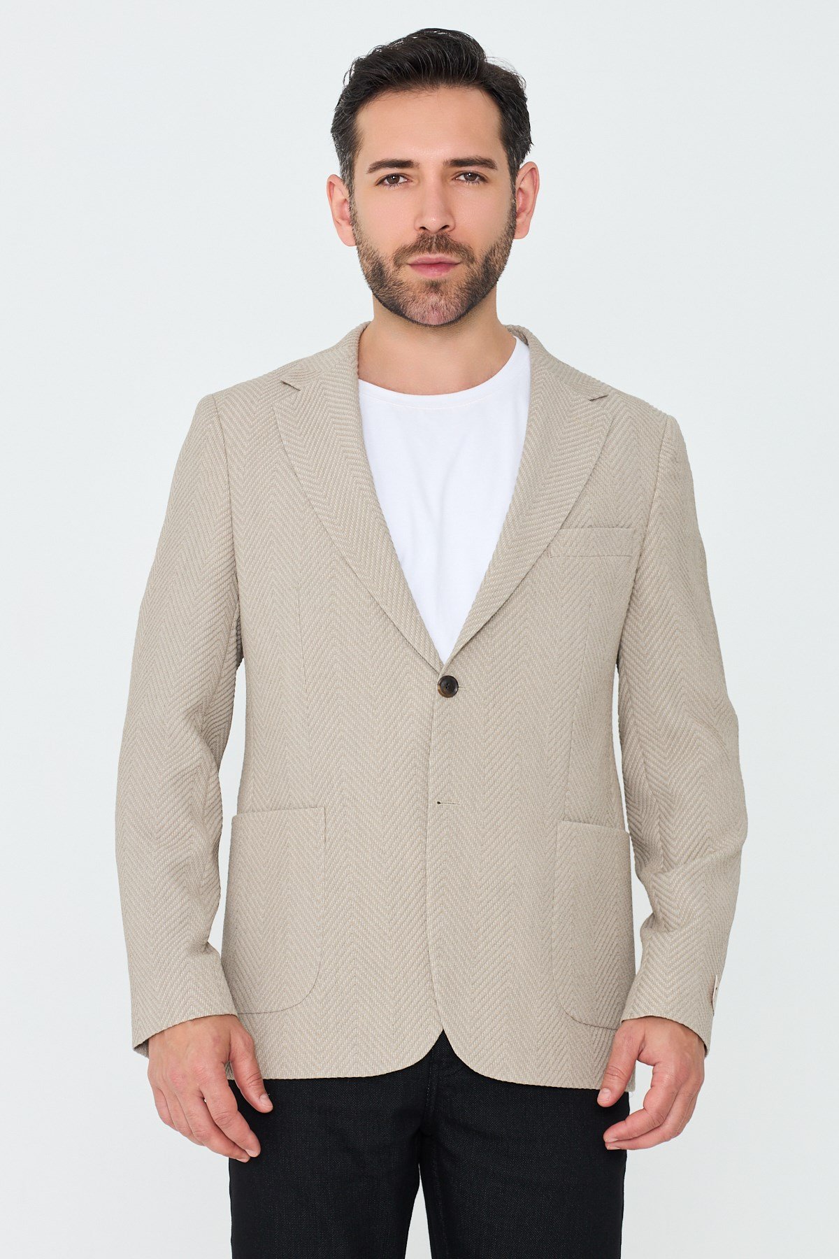 White StoneBej Mono Yaka Regular Fit Erkek Spor Ceket