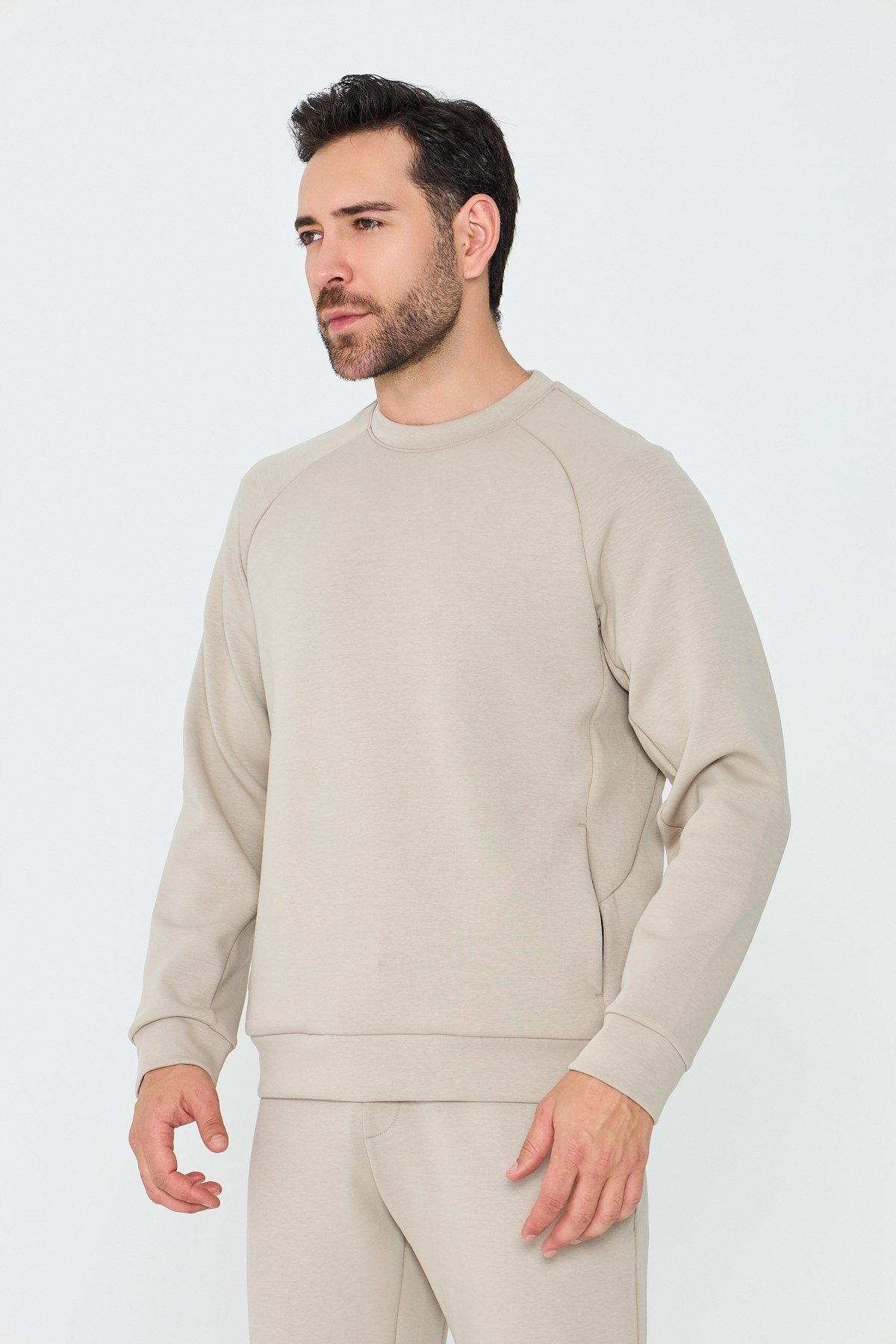 White StoneBej Pamuklu Erkek Basic Sweatshirt