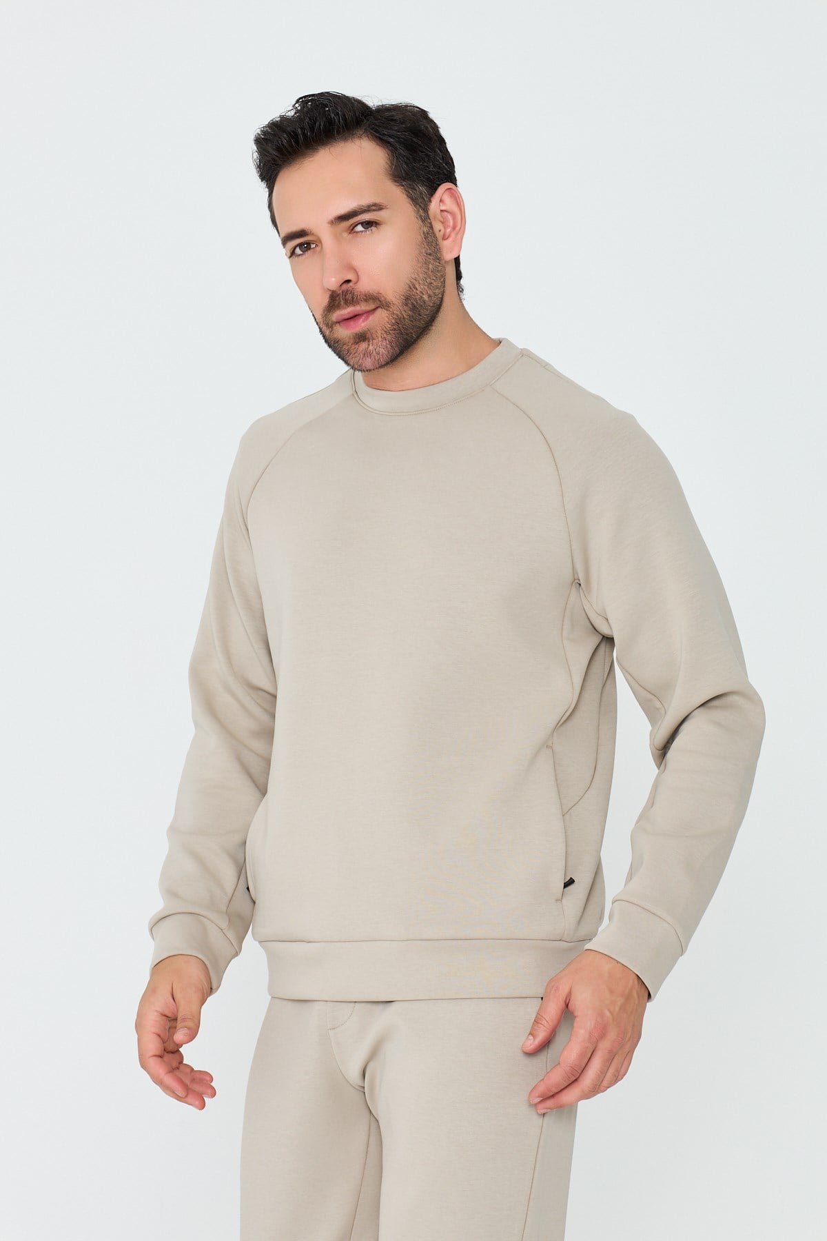 White StoneBej Pamuklu Erkek Basic Sweatshirt