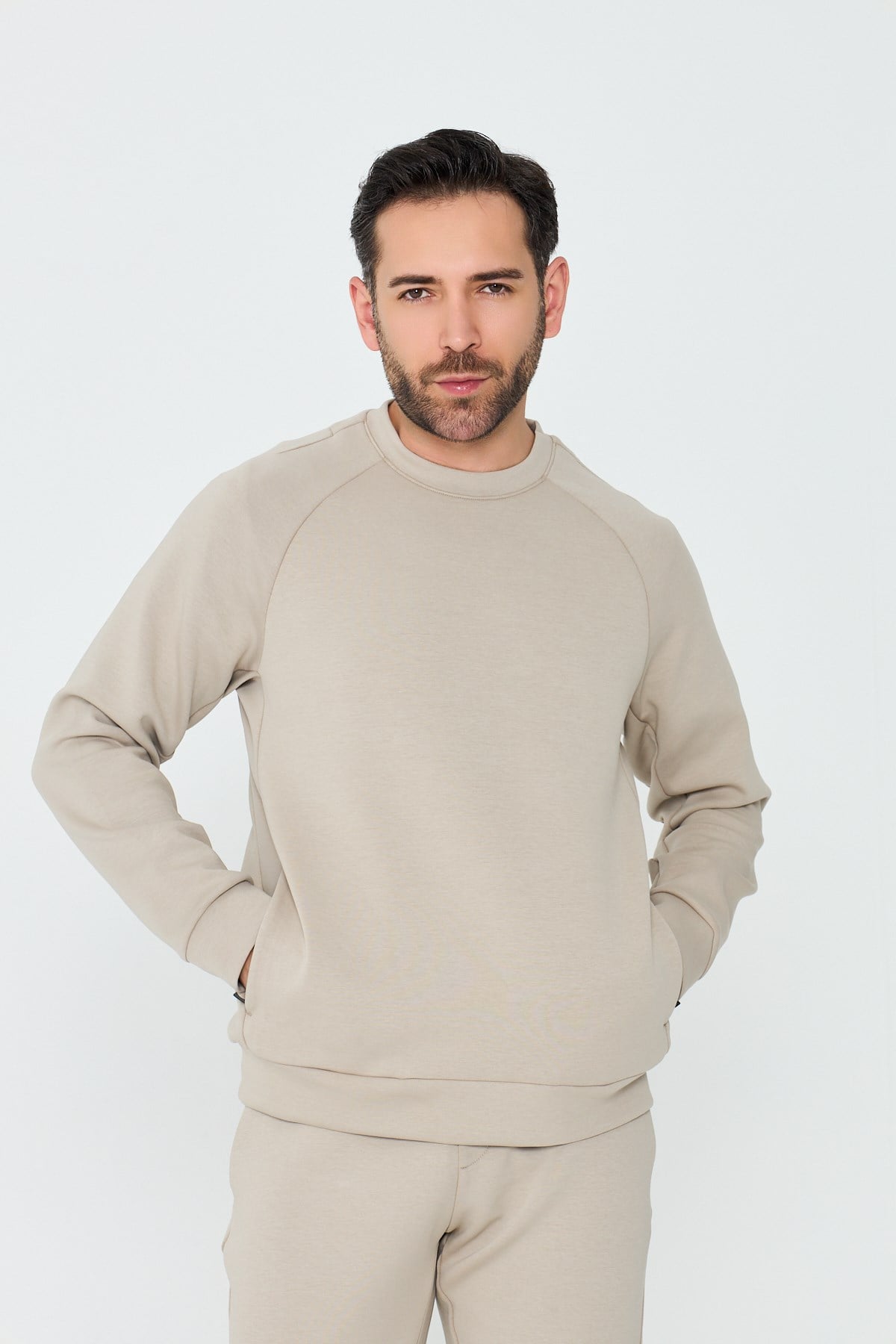 White StoneBej Pamuklu Erkek Basic Sweatshirt