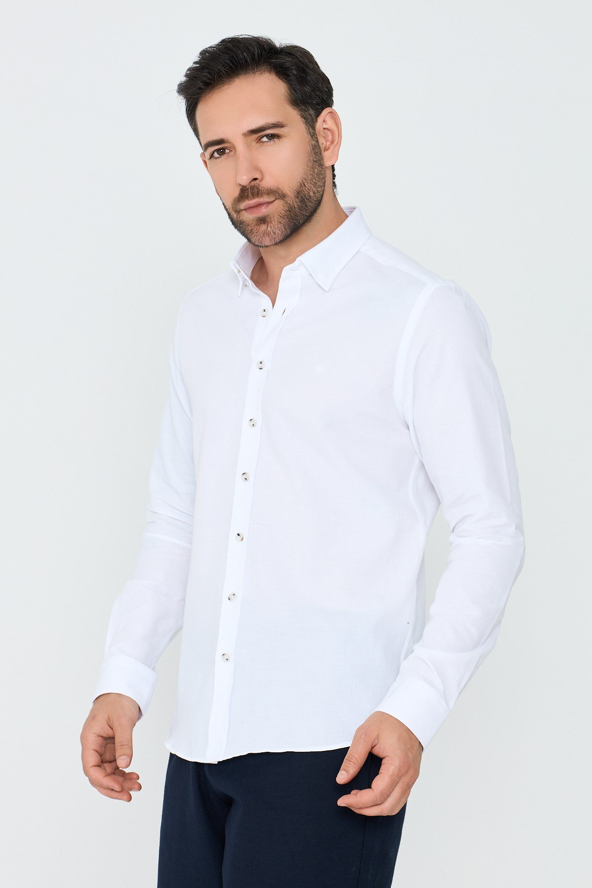 White StoneBeyaz %100 Pamuk Dynamic Fit Erkek Uzun Kollu Gömlek