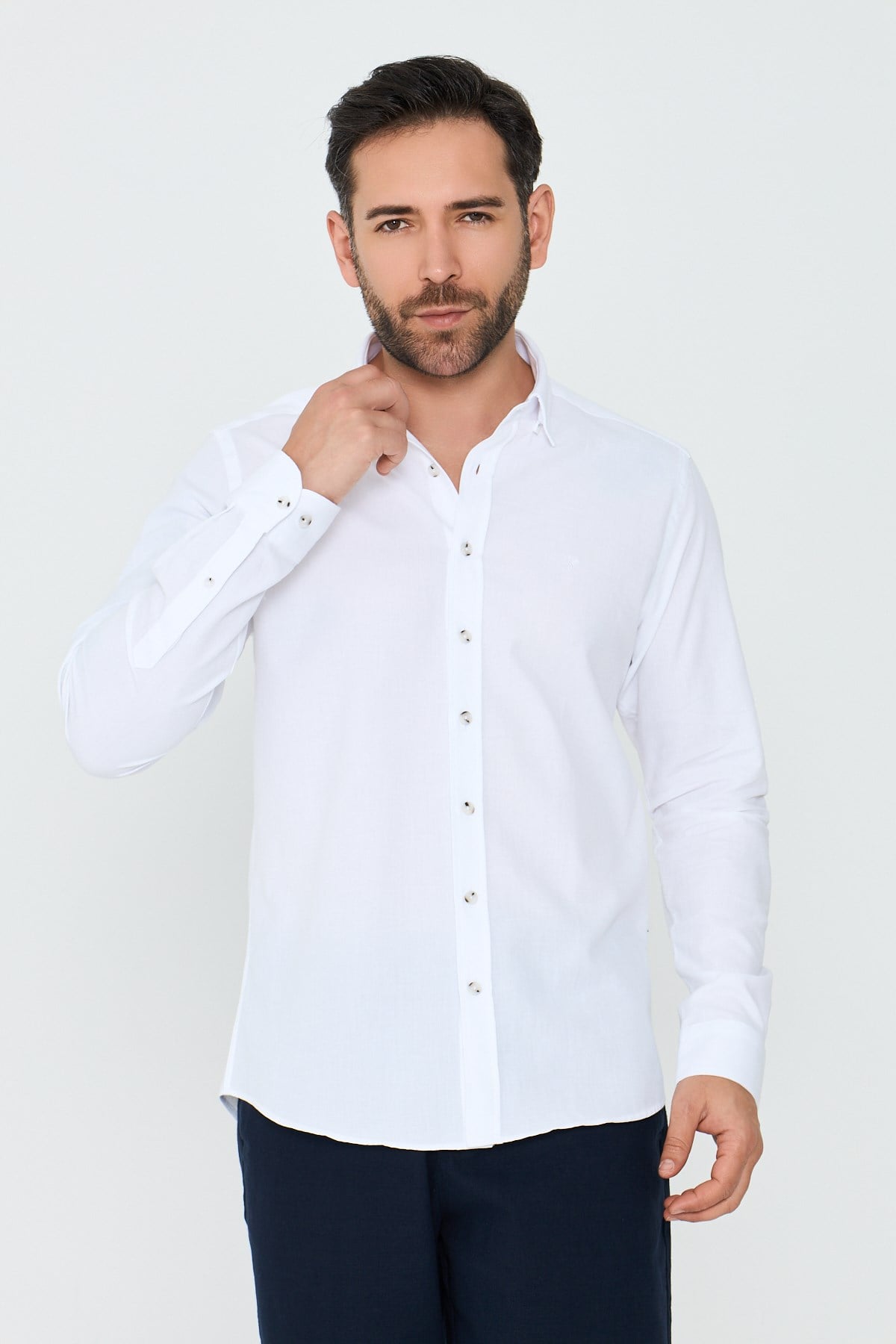 White StoneBeyaz %100 Pamuk Dynamic Fit Erkek Uzun Kollu Gömlek