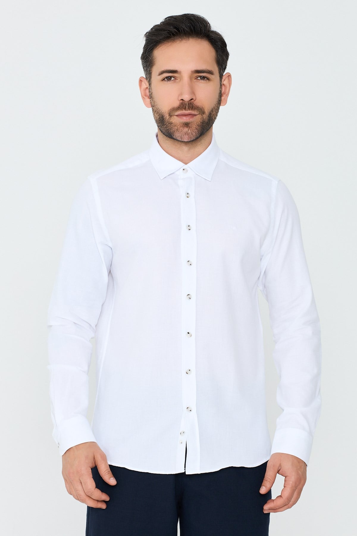 White StoneBeyaz %100 Pamuk Dynamic Fit Erkek Uzun Kollu Gömlek
