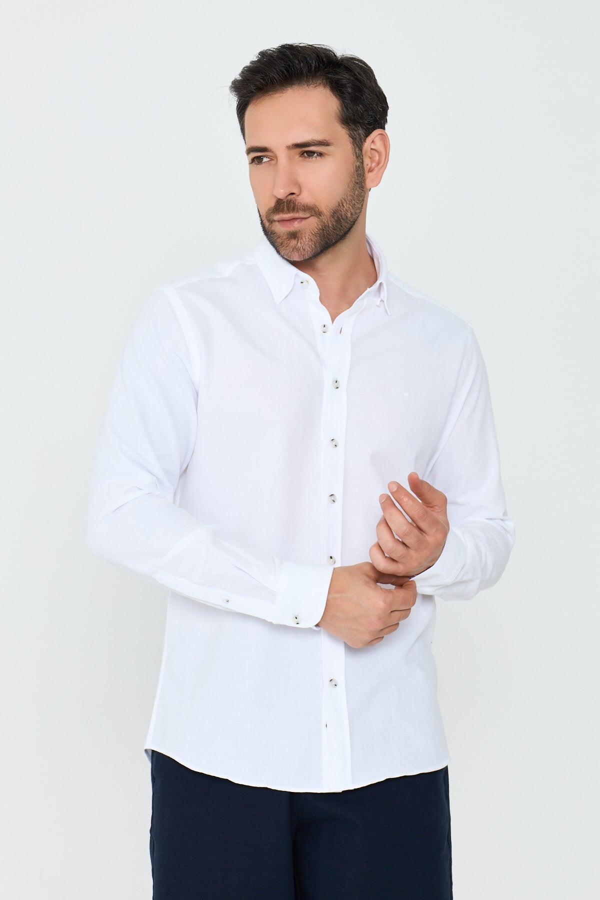 White StoneBeyaz %100 Pamuk Dynamic Fit Erkek Uzun Kollu Gömlek