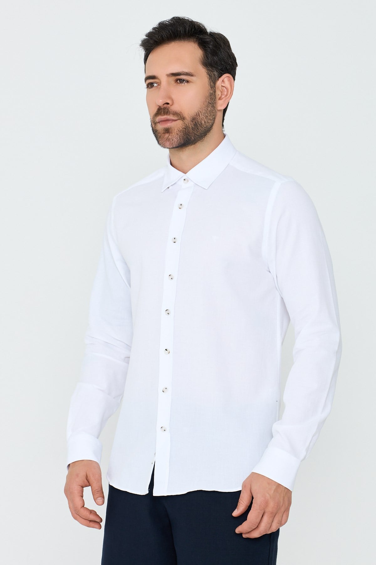 White StoneBeyaz %100 Pamuk Dynamic Fit Erkek Uzun Kollu Gömlek