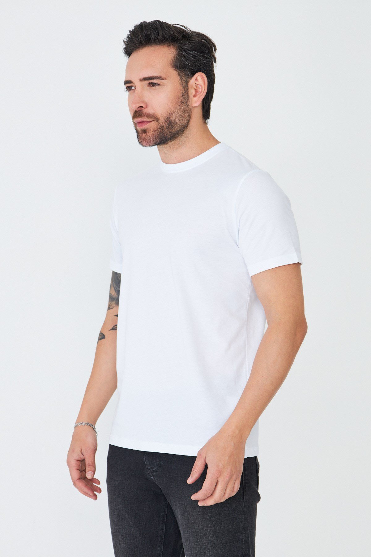 White StoneBeyaz Bisiklet Yaka Basic Erkek Tişört