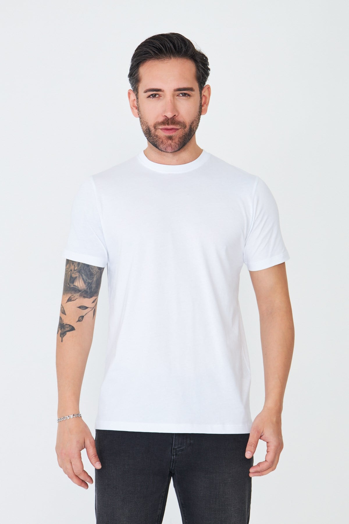 White StoneBeyaz Bisiklet Yaka Basic Erkek Tişört