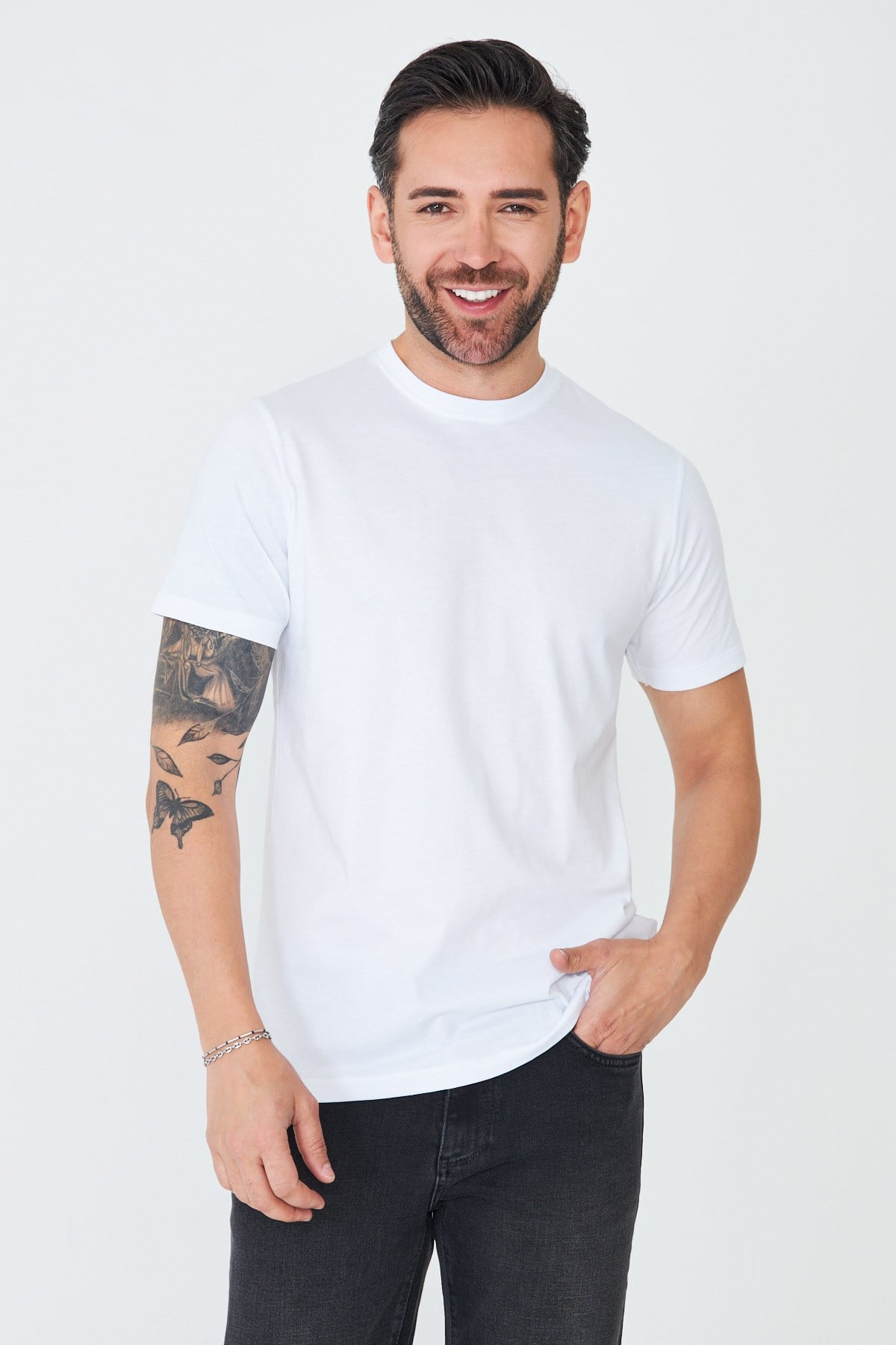 White StoneBeyaz Bisiklet Yaka Basic Erkek Tişört